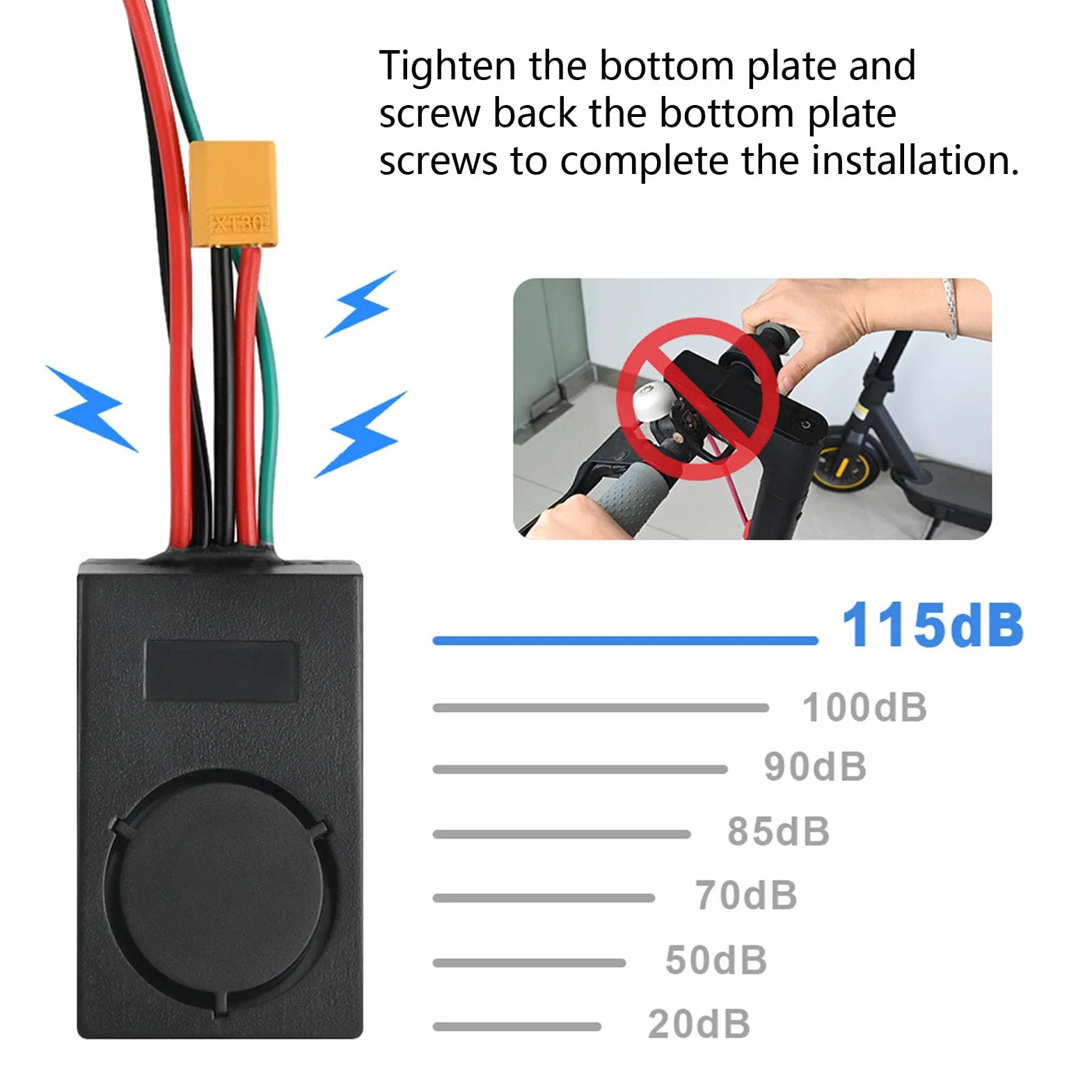 Alarm do Hulajnogi Elektrycznej i Roweru - Zabezpieczenie Przed Kradzieżą Skutera, 115 DB Głośności, Z Pilotem, Do Interfejsu XT60 36-55 V