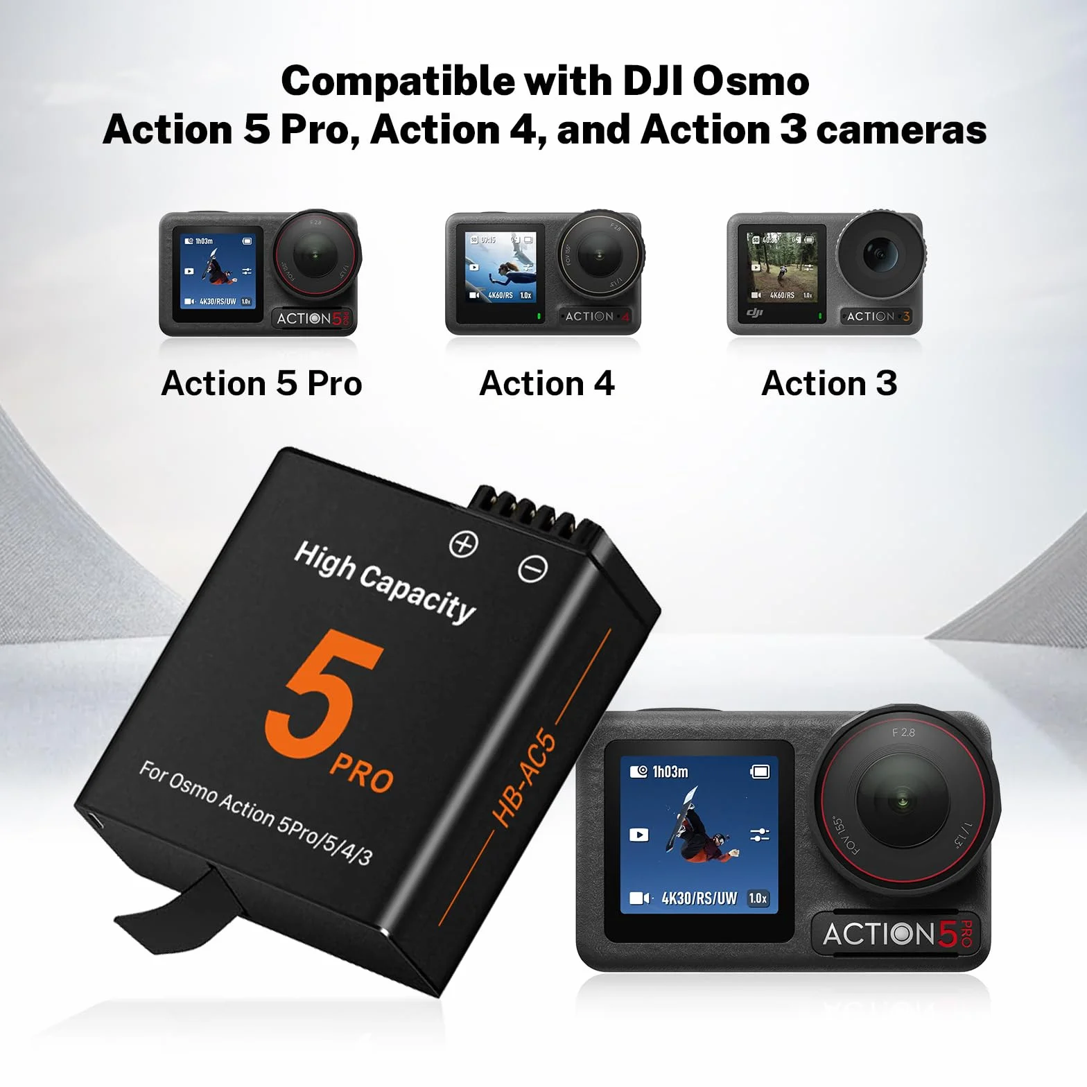 Zamiennik baterii 2800 mAh kompatybilny z DJI Osmo Action 5 Pro, ładowarka USB-C