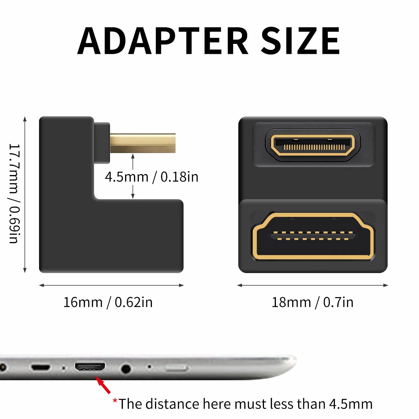 Duttek U Shape Mini HDMI do HDMI 8K Adapter, dół kąt HDMI do HDMI Mini Adapter obsługuje 8K@60Hz, 48Gbps dla Camera/laptop/tablet/HDTV/projektor (1 opakowanie)