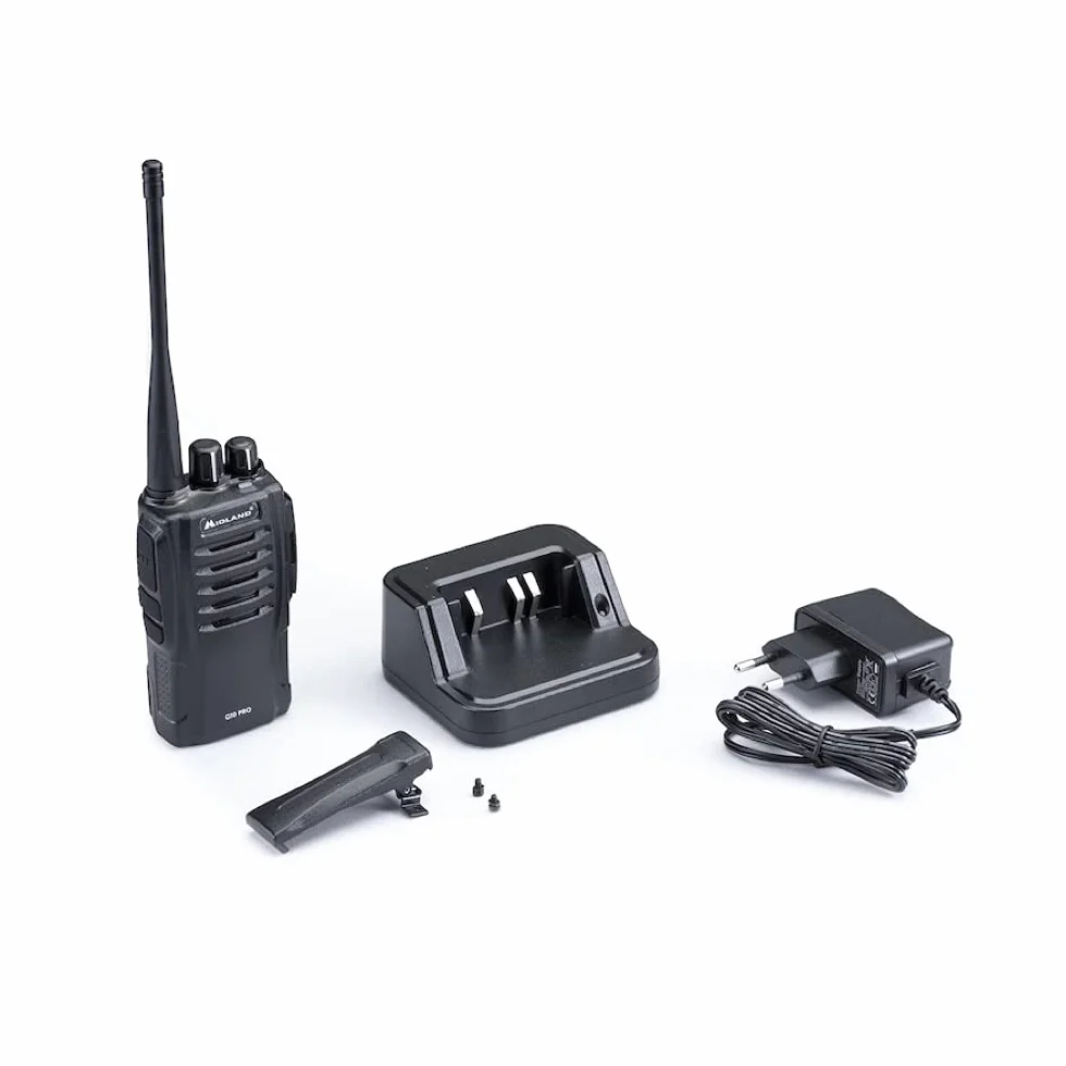 Midland G10 Pro C1107.04, Walkie Talkie Ricaricabile, Radio Ricetrasmittente Pół Profesjonalne z 32 Kanałami PMR446, 50 Tonami CTCSS, 116 Kodami DCS, Bateria Li-Ion 1200mAh, Czarny z Ładowarką