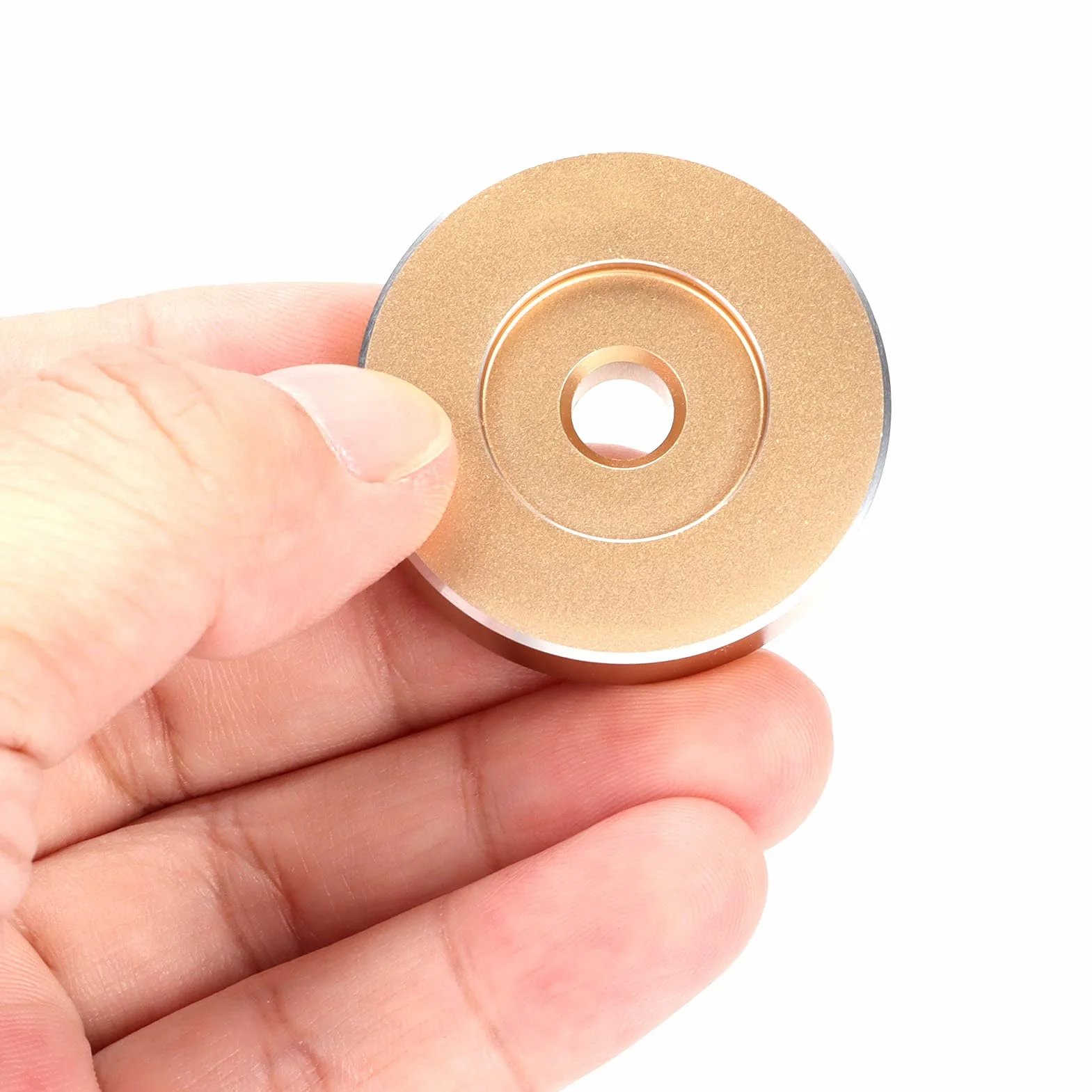 Aluminiowy Adapter 45 Obr./min, 7-calowy do Płyt Winylowych, Gramofonowy Zaciskowy, do Większości Płyt z Dużymi Otworami (Złoto)