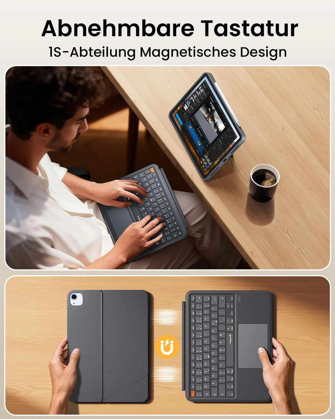 ProtoArc TK500 Etui z klawiaturą magnetyczną do iPad Air 11" M3 2025/M2 2024, duży gładzik z kliknięciem