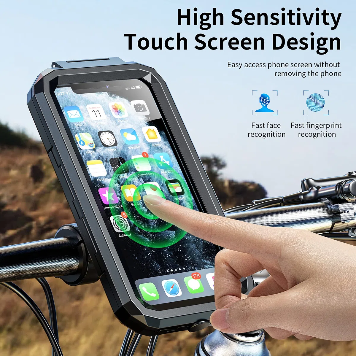 Kewig Wodoodporny uchwyt na telefon rowerowy na kierownicę na telefon komórkowy do motocykla roweru odporny na wstrząsy obrót o 360 stopni uchwyt na telefon motocyklowy z ekranem dotykowym TPU pasuje