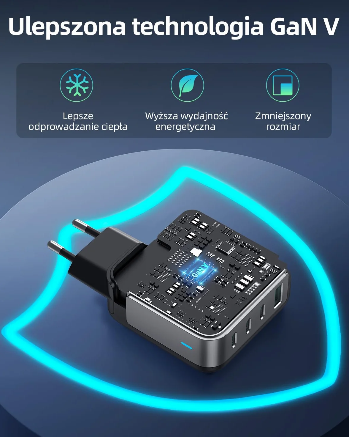 Rocoren 100W Ładowarka USB C 4 Portowa PD3.0 QC5.0 PPS GaN5