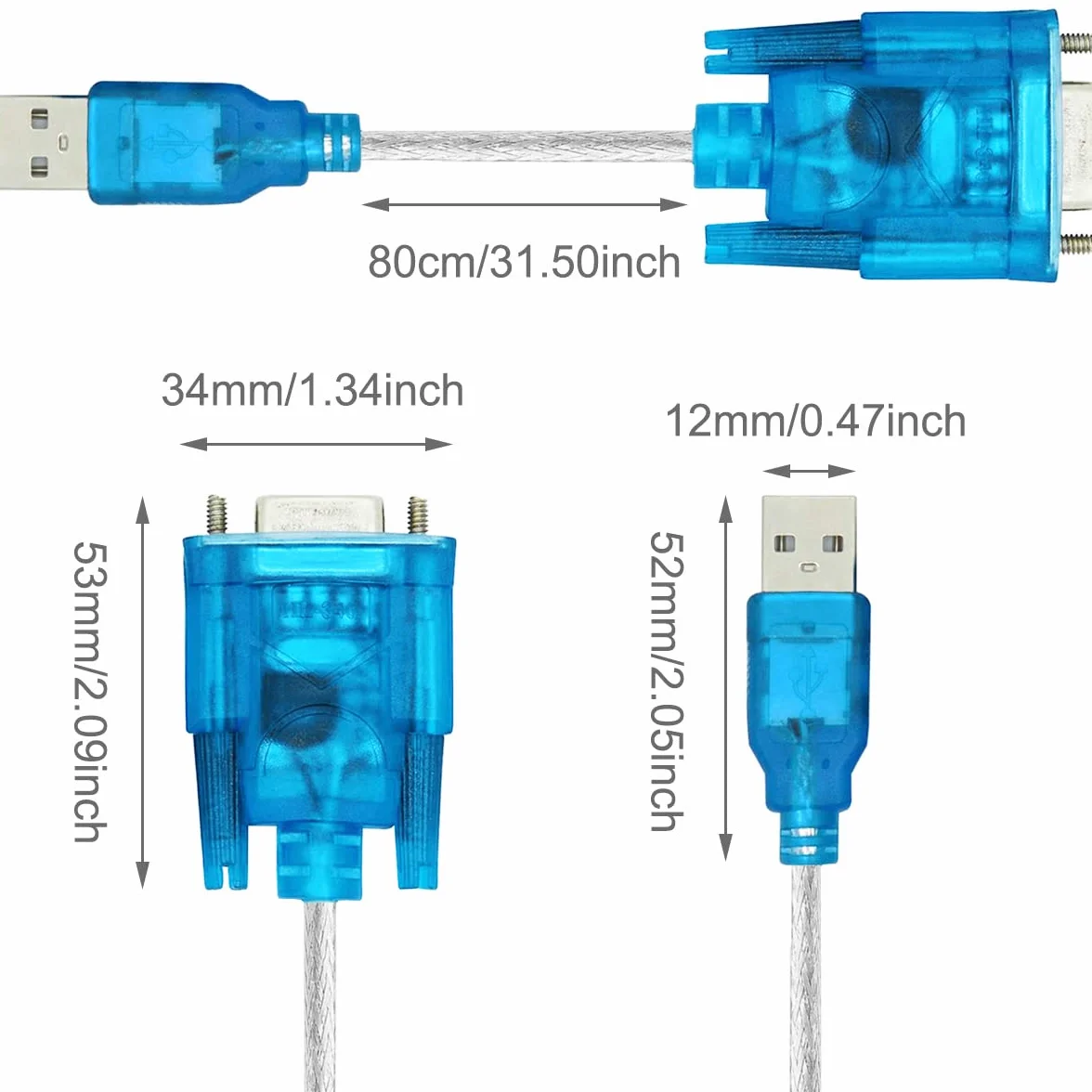 Adapter USB na RS232, kabel USB 2.0 na szeregowy DB9, 9-pinowy męski adapter z chipsetem konwertera RS-232, system Windows 10 8 7, 2 szt