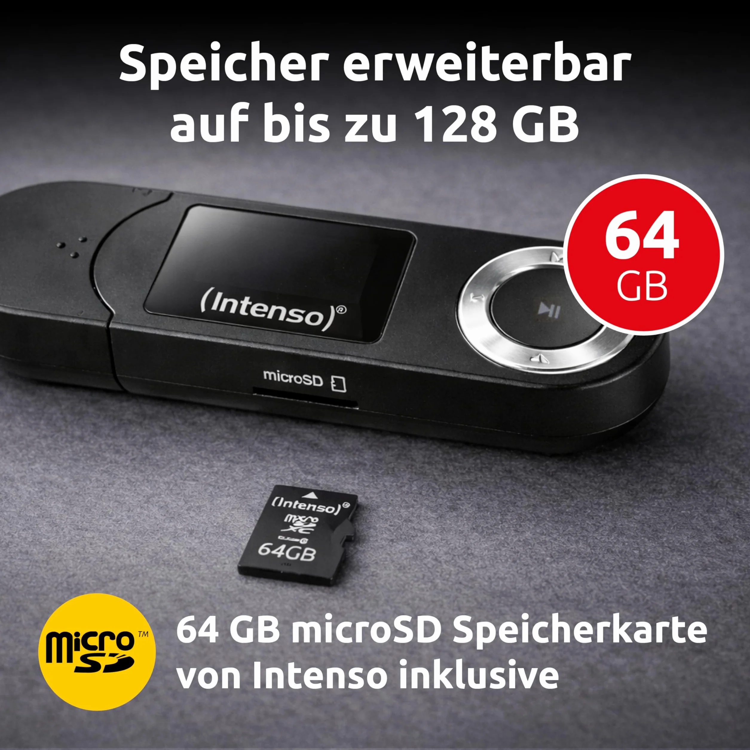 Intenso Music Walker odtwarzacz MP3 64 GB z wyświetlaczem LCD, karta microSD, USB 2.0, bateria AAA, słuchawki, czarny