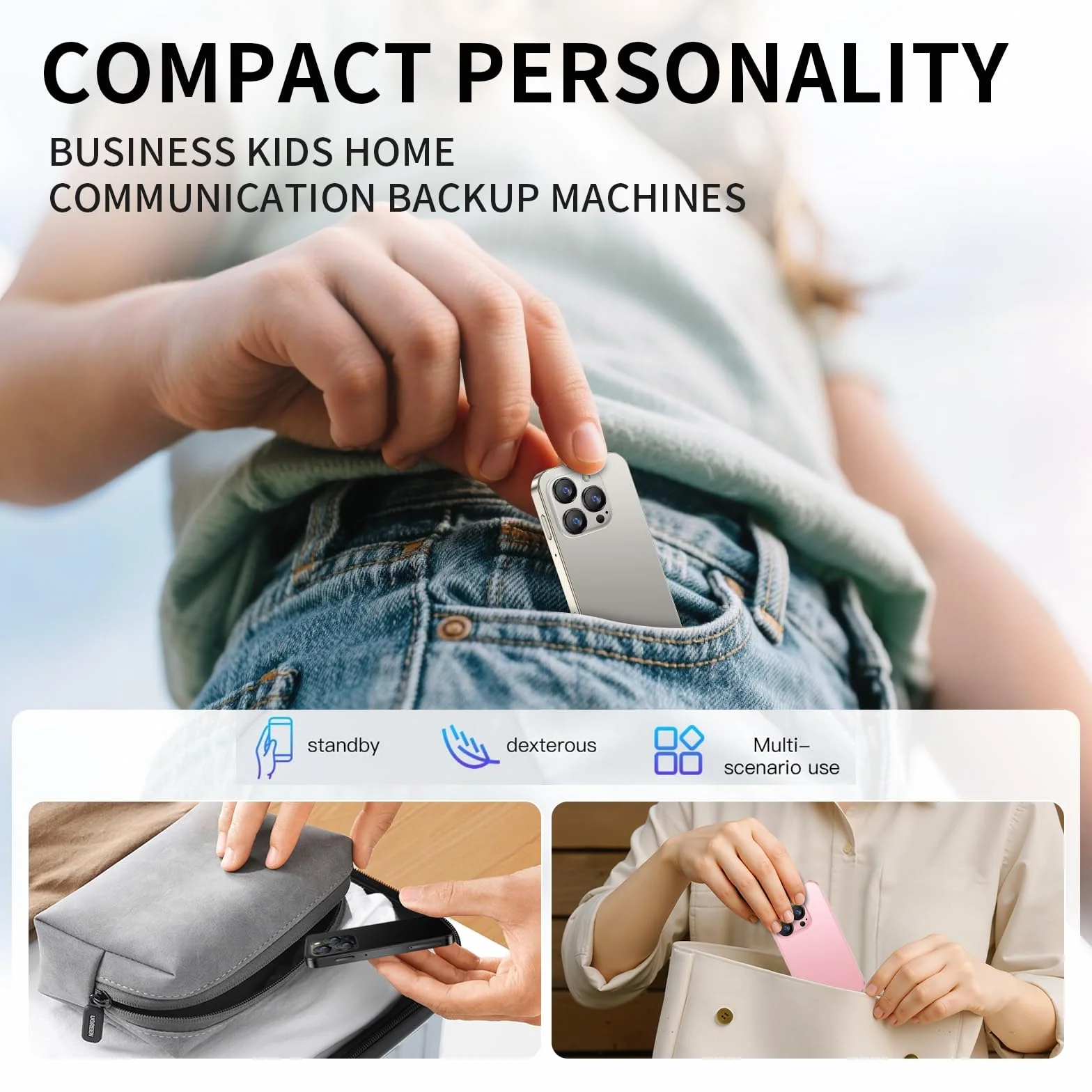 Mini telefon, 3,0" mini telefon, 3G, inteligentny telefon, 2 GB RAM 16 GB ROM, smartfon z systemem Android 9.0 dla dzieci, bateria rozpoznawania twarzy 900 mAh (złoty)