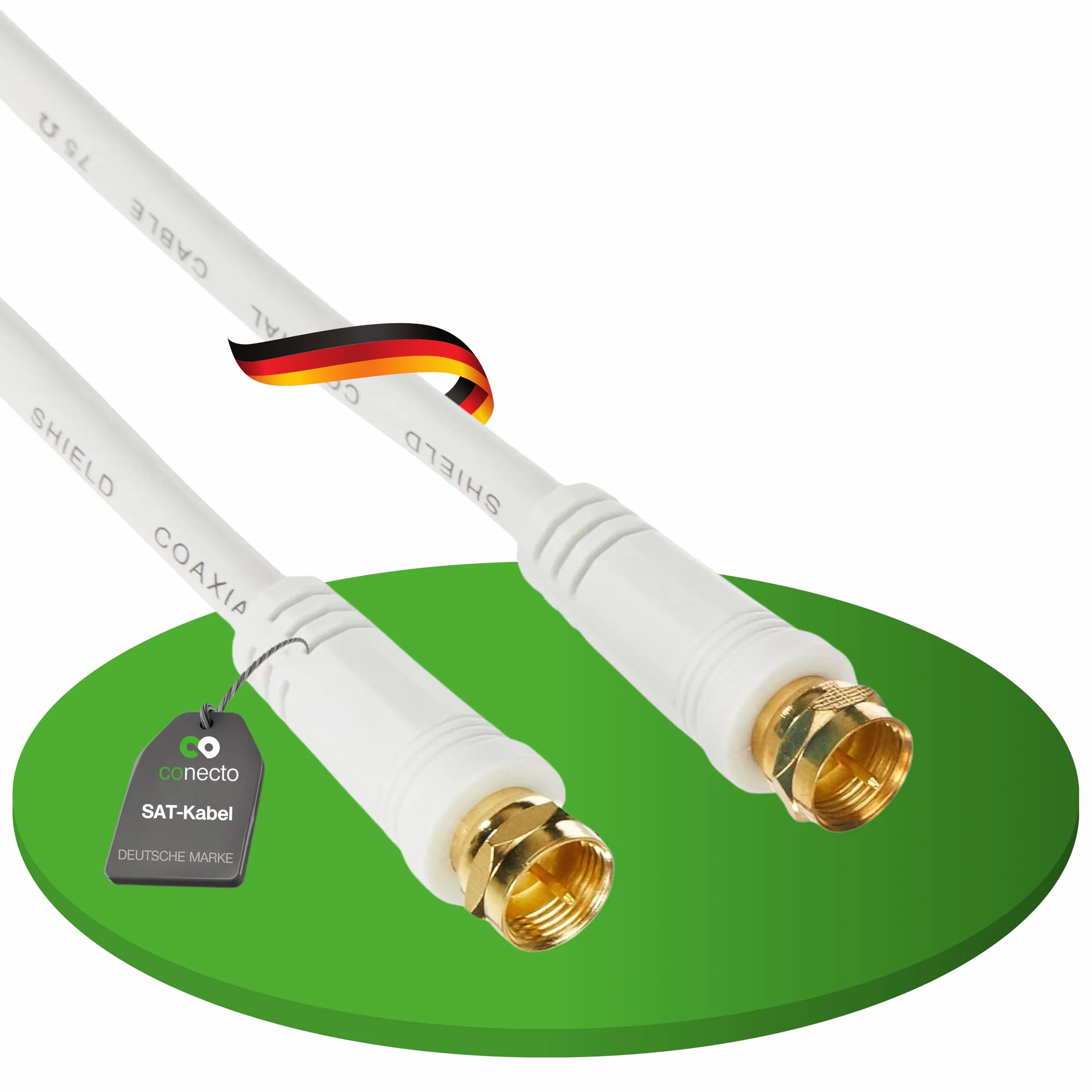 conecto Kabel antenowy SAT, kabel koncentryczny, kabel satelitarny TV 10 m, 4-krotnie ekranowany, wtyczka F, do HDTV, odbiornika, satelity, DAB, radia, biały