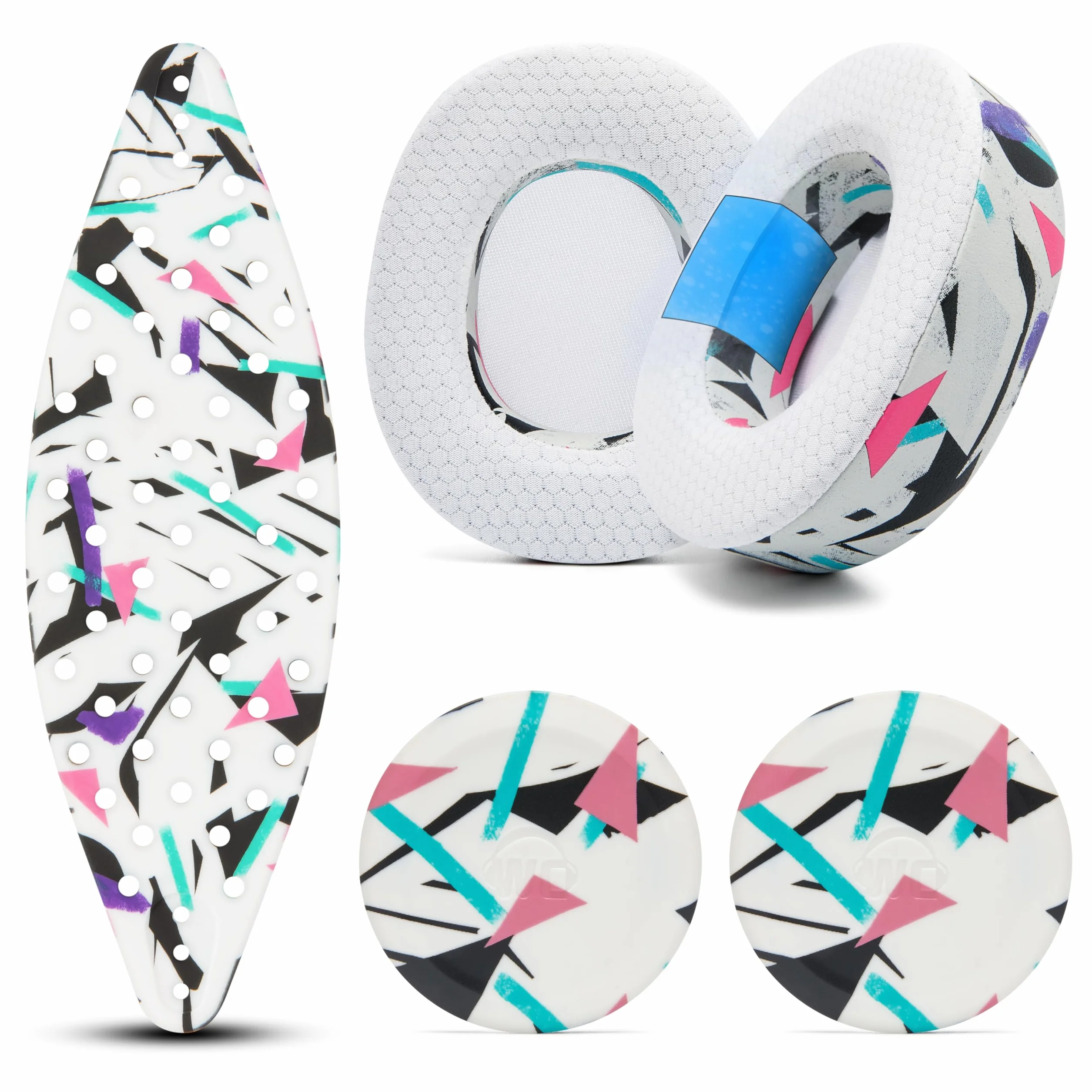 WC Modkit V2 Nova Pro Wireless żelowe nauszniki szeroki pałąk płytki boczne do słuchawek Arctis Nova Pro Wireless Pro Omni Elite Wicked Cushions 90's White