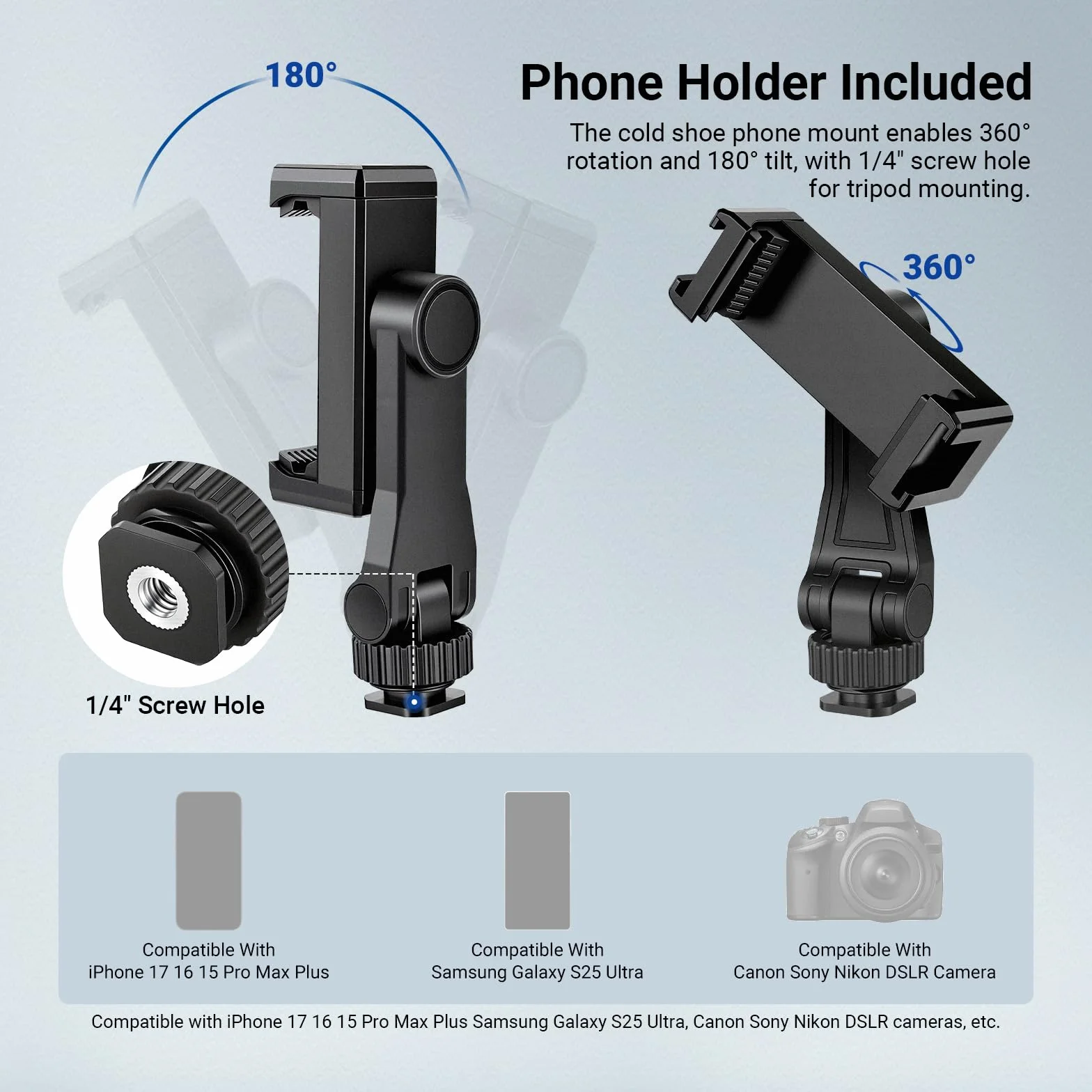 NEEWER BASICS Statyw do aparatu, 74-calowy statyw z uchwytem na telefon komórkowy, kompatybilny z iPhone'em do nagrywania wideo, profesjonalny, aluminiowy, lekki, przenośny stojak podróżny z 3