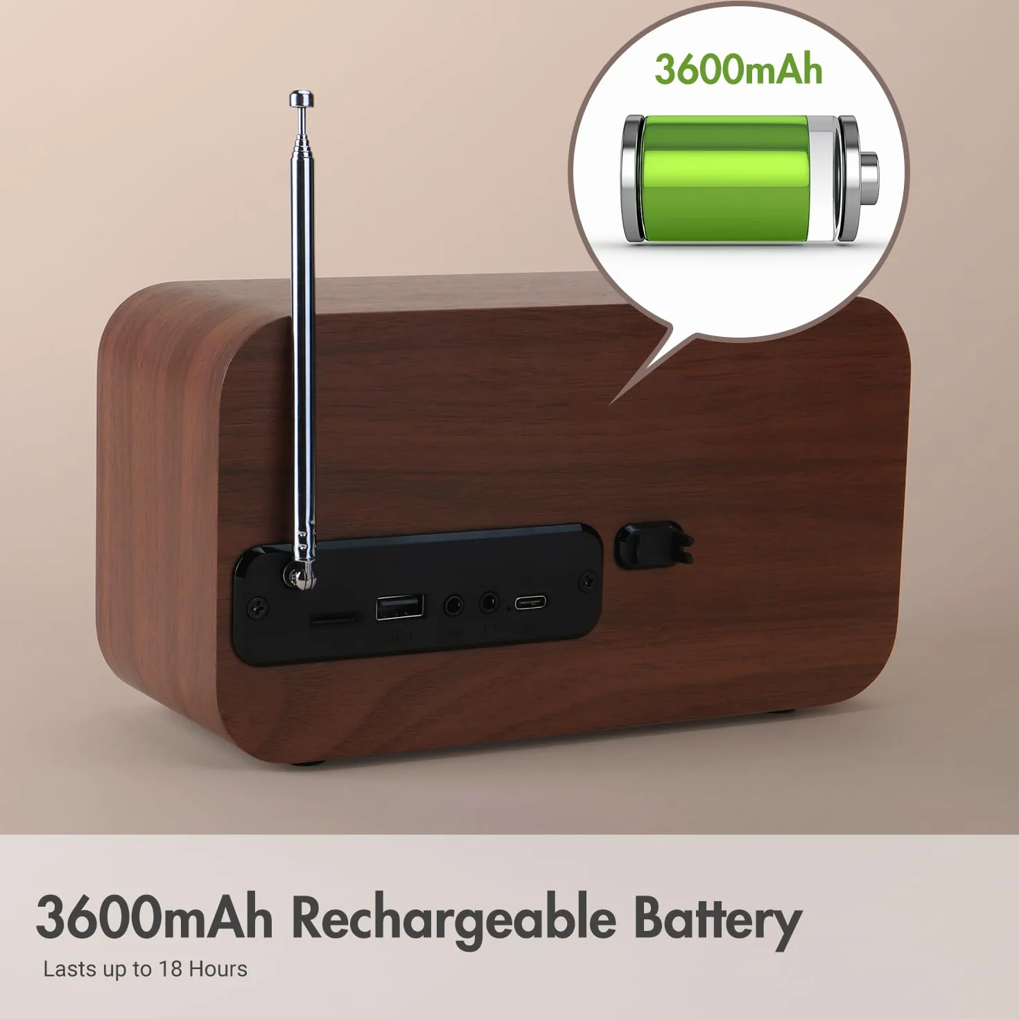 August MB450K-Radio DAB DAB+ FM Retro Przenośne Radio z Bluetooth 5.3, USB/AUX, MicroSD, Bateria 18h, Pilot Dębowy