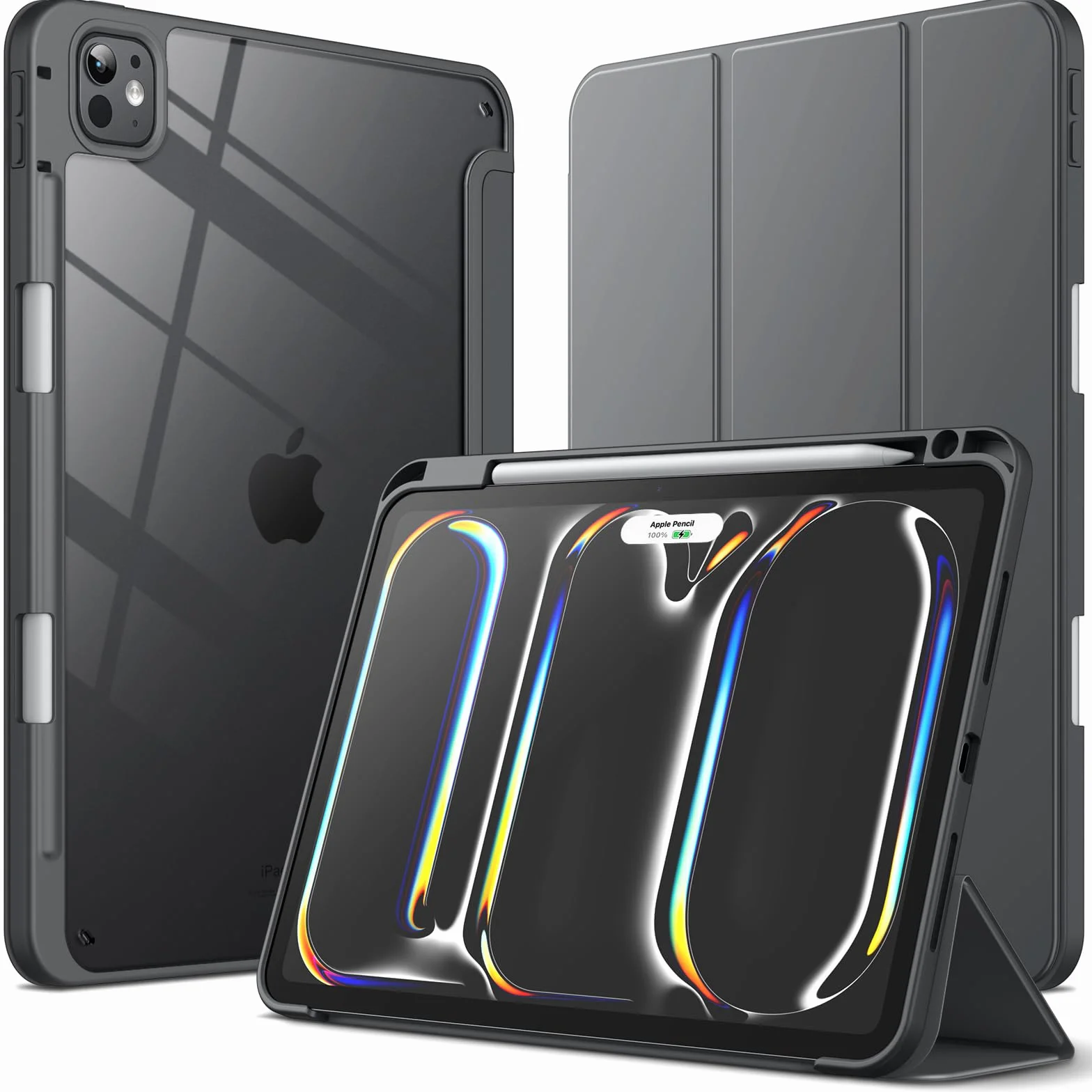JETech Etui dla iPad Pro 11 Cala M5/M4 2025/2024 (6./5. Generacji) z Pencil Uchwyt, Przejaśniać Przezroczyste Tylna Skorupa Smukłą Podstawkę Odporny na Wstrząsy Osłoną Tabletu (Gwiezdna Szarość)