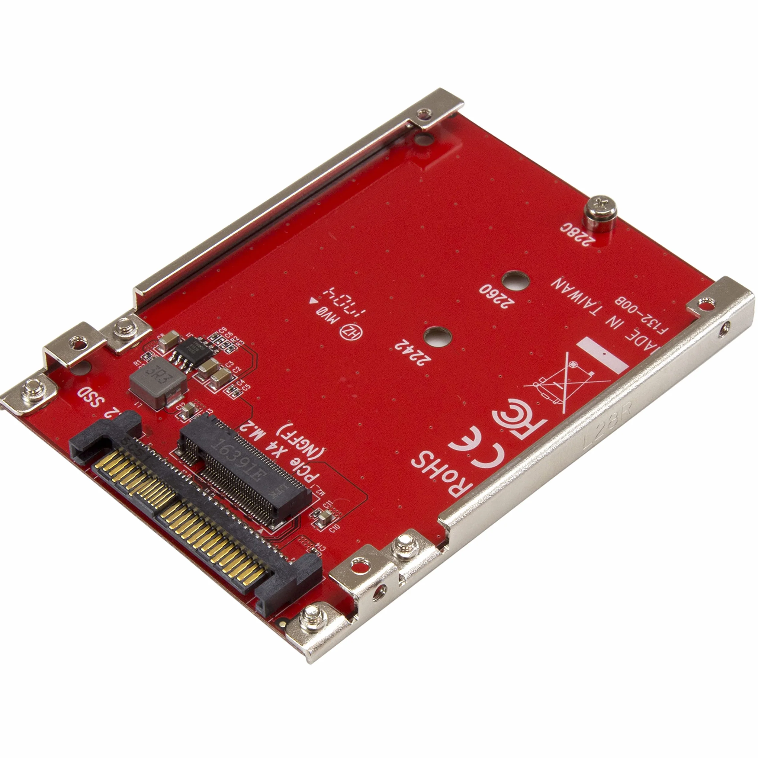 StarTech.com Adapter M.2 do U.2, dla SSD M.2 PCIe NVMe, Adapter PCIe M.2 do 2.5" U.2 (SFF-8639), Konwerter SSD M2, Czerwony (U2M2E125)
