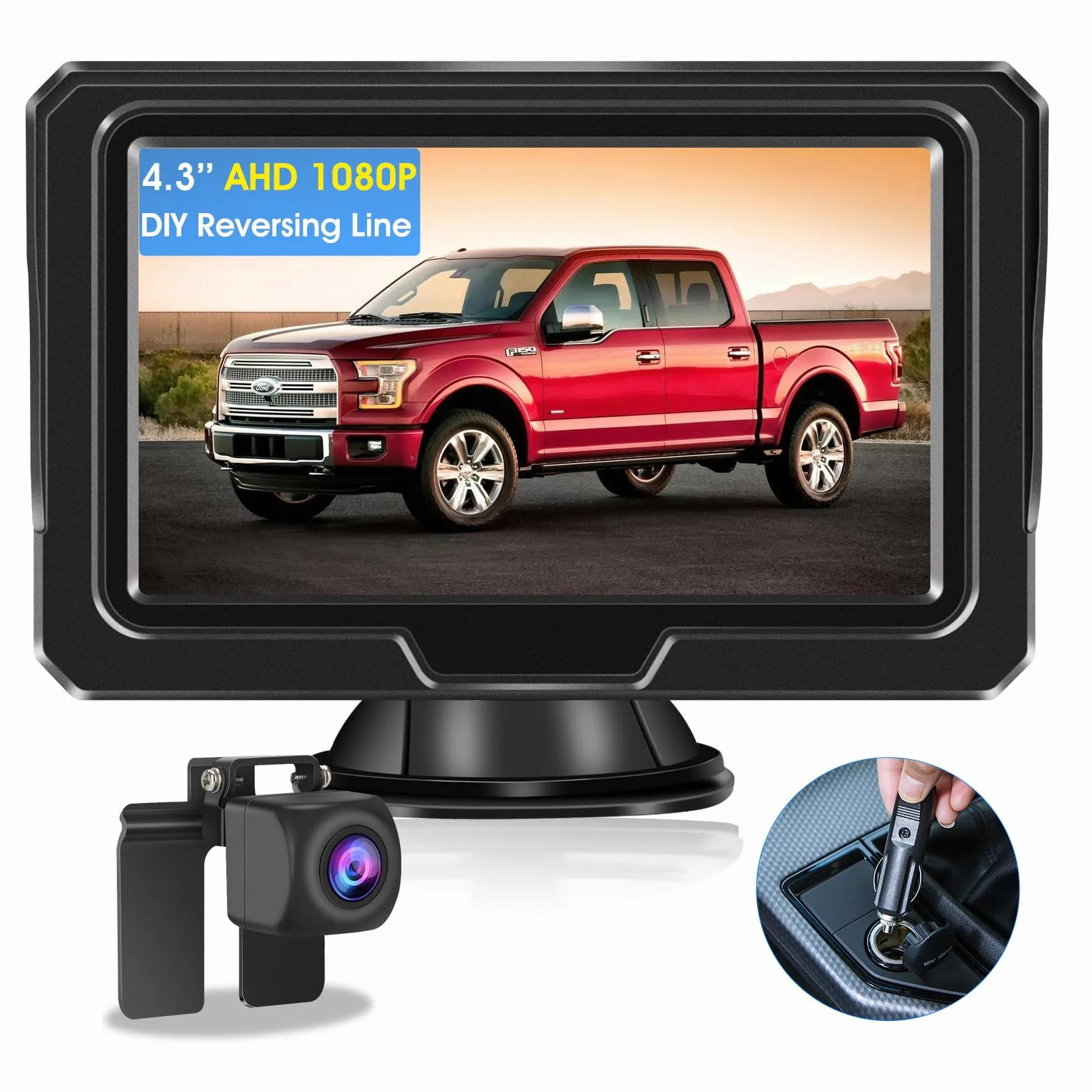 Samochód tylny aparat z monitorem AHD 1080P kamera tylna z 4,3" monitorem LCD, IP68, wodoodporna, noktowizor 140°, szerokokątna kamera tylna do samochodów, kamperów, ciężarówek, system pomocy