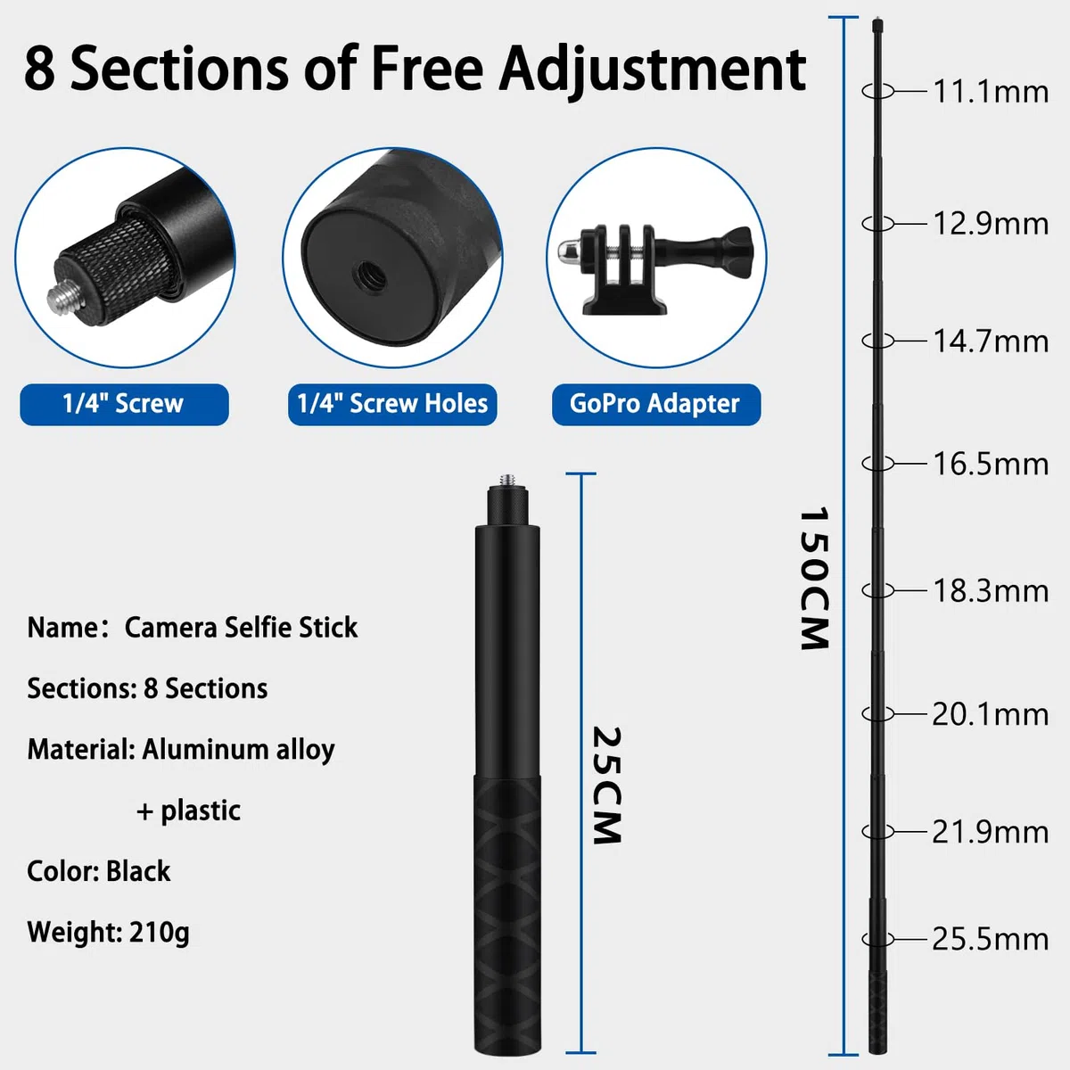 Wiseten 150 cm/59 cali kij do selfie dla Insta360 X5 X4, wysuwany uchwyt do selfie vlog, przenośne akcesoria do GoPro Hero 13-7 czarny, Insta360 X5 X4 X3, DJI Osmo Pocket 3
