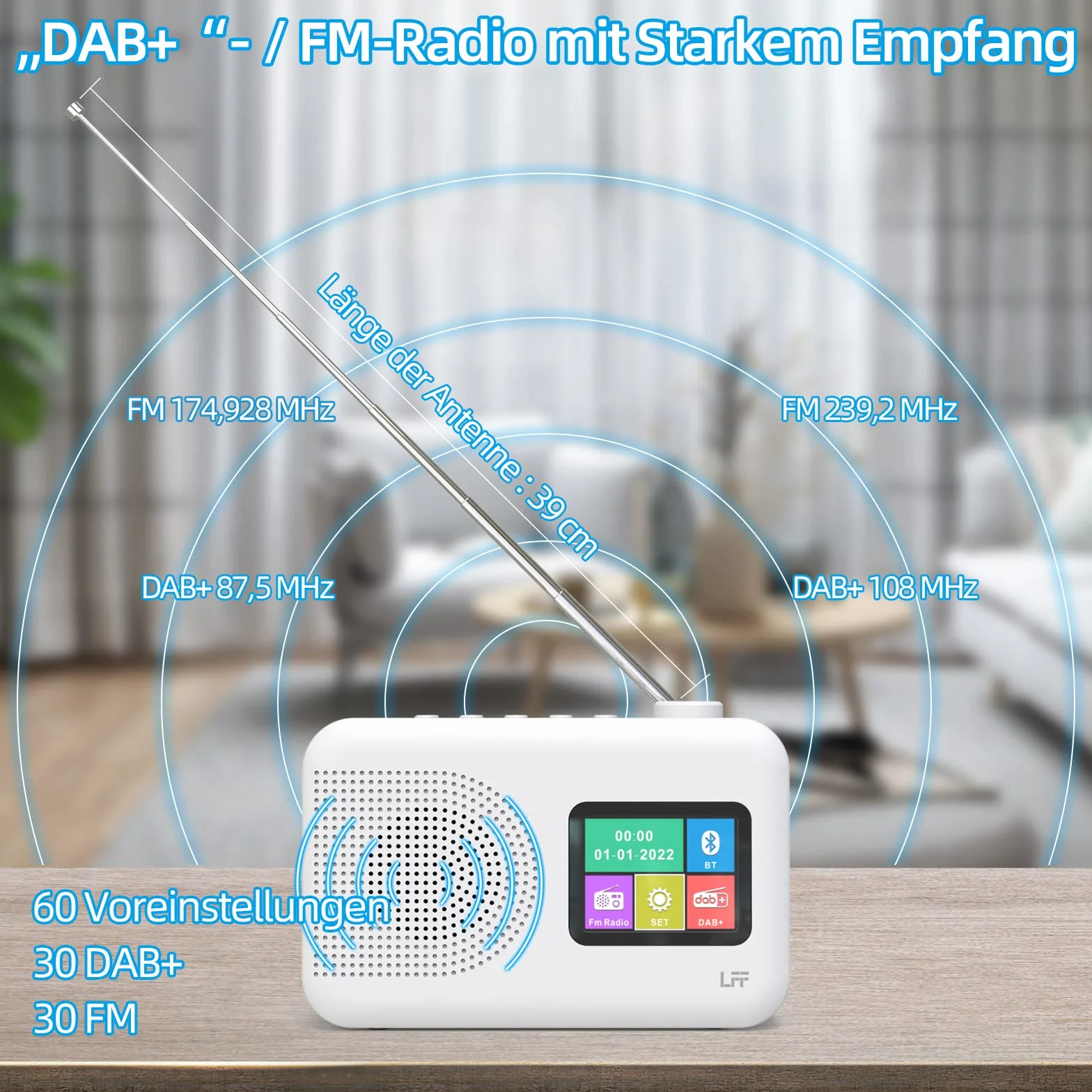 Radio Cyfrowe DAB Plus FM Bluetooth Małe z Kolorowym Wyświetlaczem Zasilanie Kablowe Bateryjne