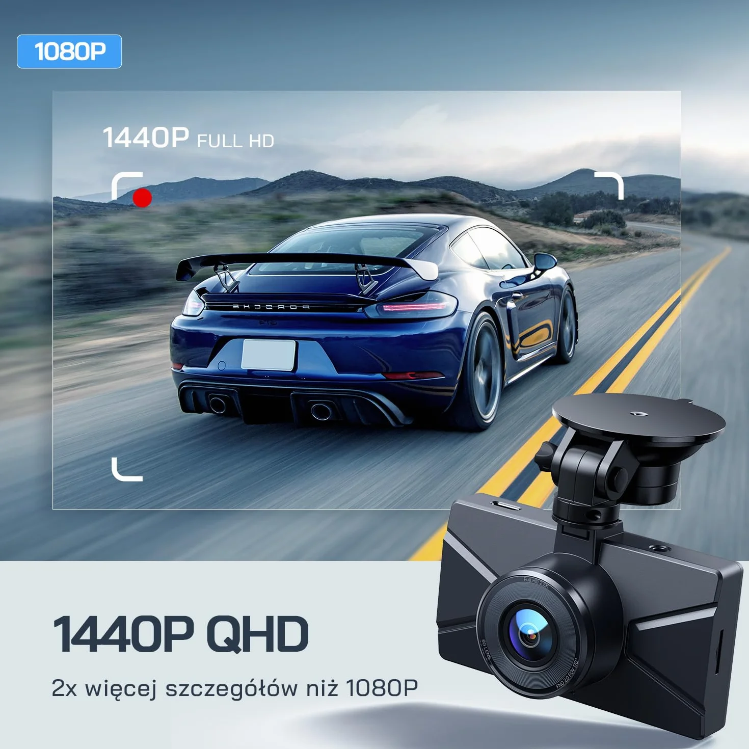 Kamera samochodowa WOLFANG przednia i tylna 2,5K, kamera samochodowa z wyświetlaczem LCD 3,0", super noktowizor, nagrywanie w pętli, czujnik G, szerokokątny HDR 170, osłona parkowania