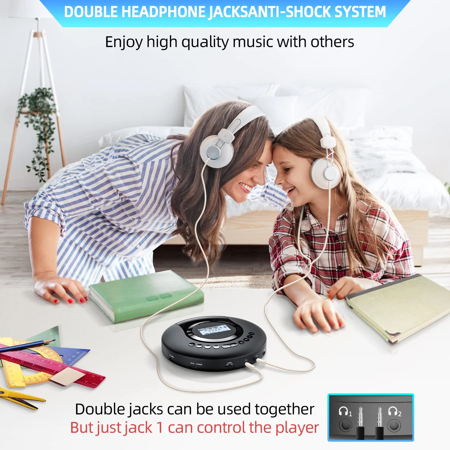 Przenośny odtwarzacz CD, przenośny odtwarzacz CD Arafuna Bluetooth do samochodu i dzieci, akumulator 2000 mAh Odtwarzacz CD Discman z ekranem LCD, ochrona przeciwwstrząsowa Odtwarzacz CD FM
