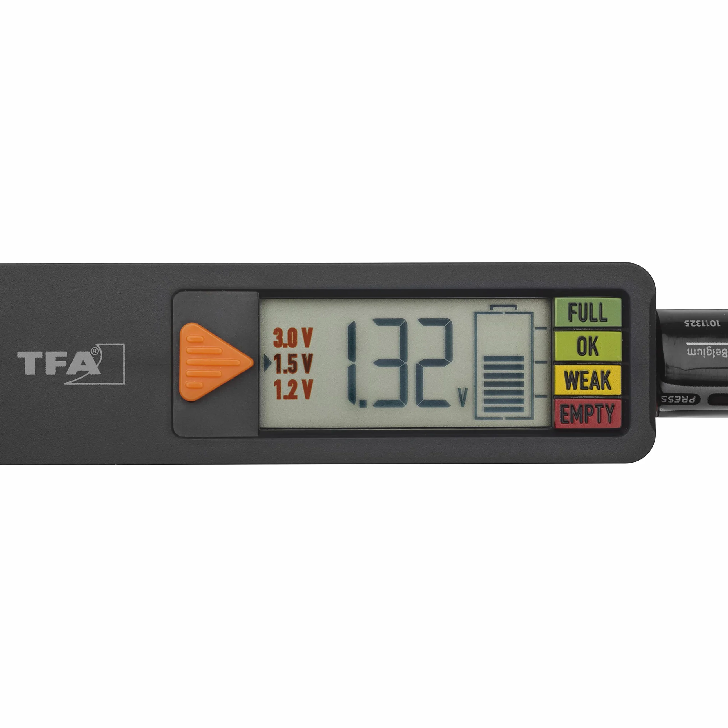 Tfa Dostmann Tester Baterii Batterycheck, 98.1126.01, do Baterii i Akumulatorów (Aaa, Aa, C, D), Baterii Guzikowej, Baterii Blokowej, Wskaźnik Stanu Ładowania/Woltu, Łatwy i Szybki, Czarny