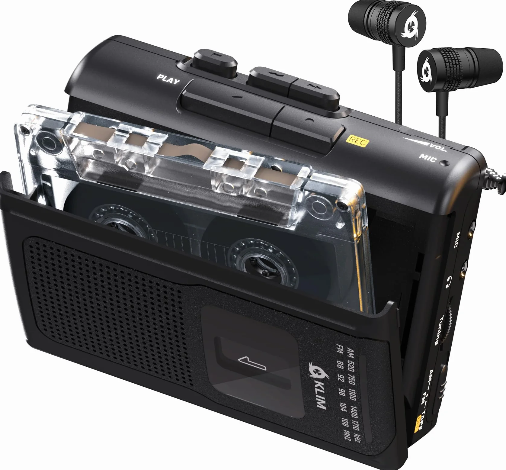 KLIM K8 odtwarzacz kaset z słuchawkami F1 - magnetofon - NOWY odtwarzacz kaset - radio kasetowe AM/FM - wbudowany mikrofon i głośnik - złącze słuchawkowe i słuchawki