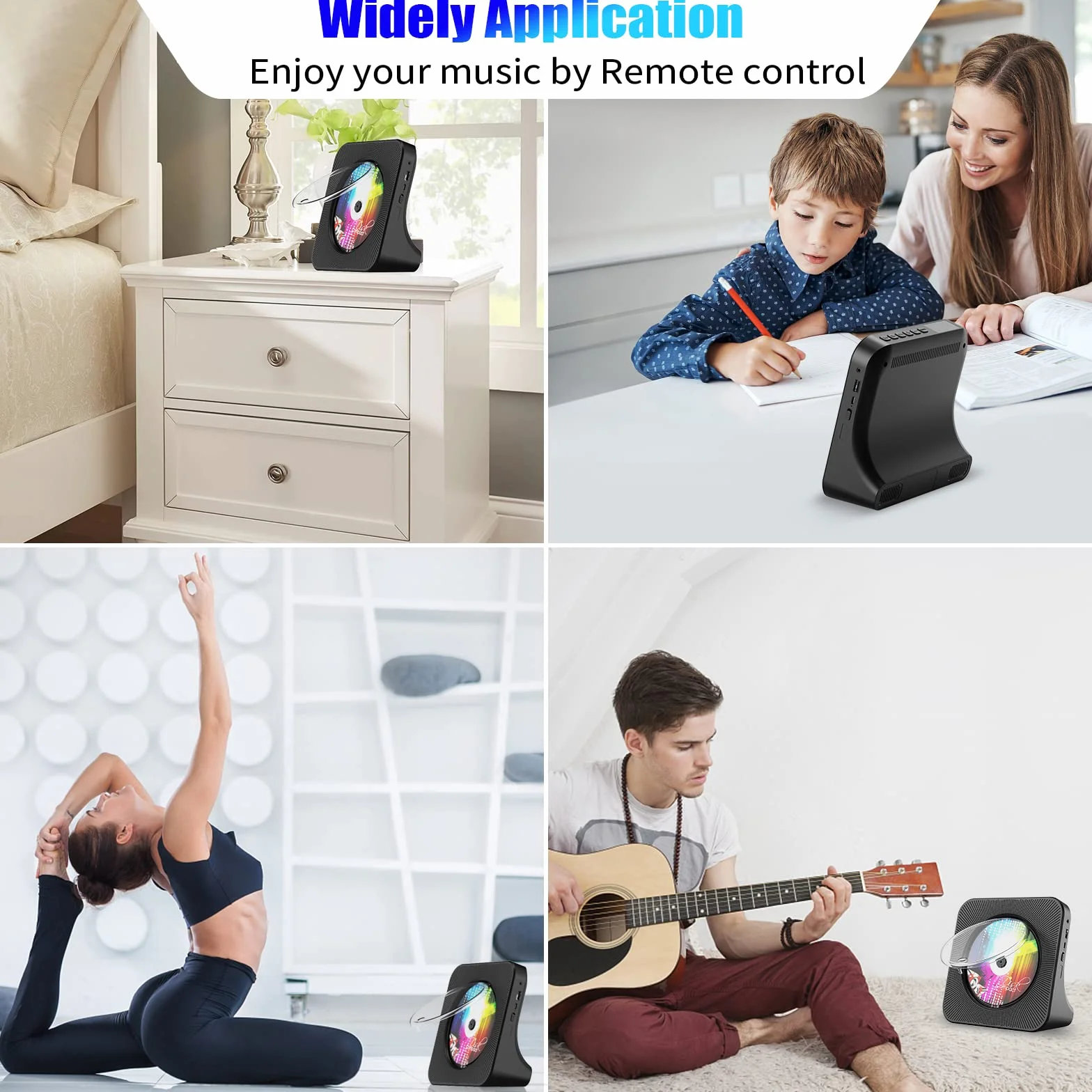 Gueray Desktopowy odtwarzacz CD z Bluetooth, Radio FM, USB-C, wbudowane głośniki HiFi, LED, czarny