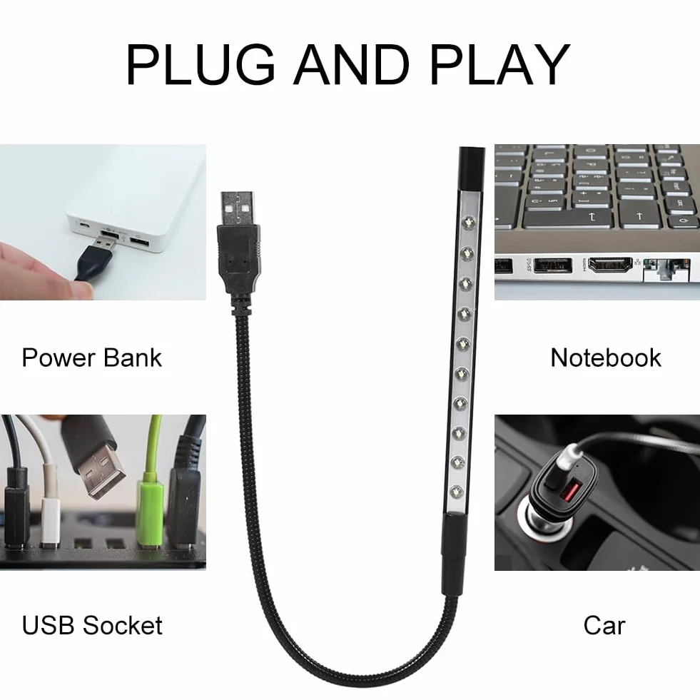 Lampka do czytania i klawiatury USB, elastyczne oświetlenie LED USB, elastyczna lampa do laptopa, USB LED, złącze USB, lampka do czytania, lampa komputerowa, elastyczna lampka do czytania