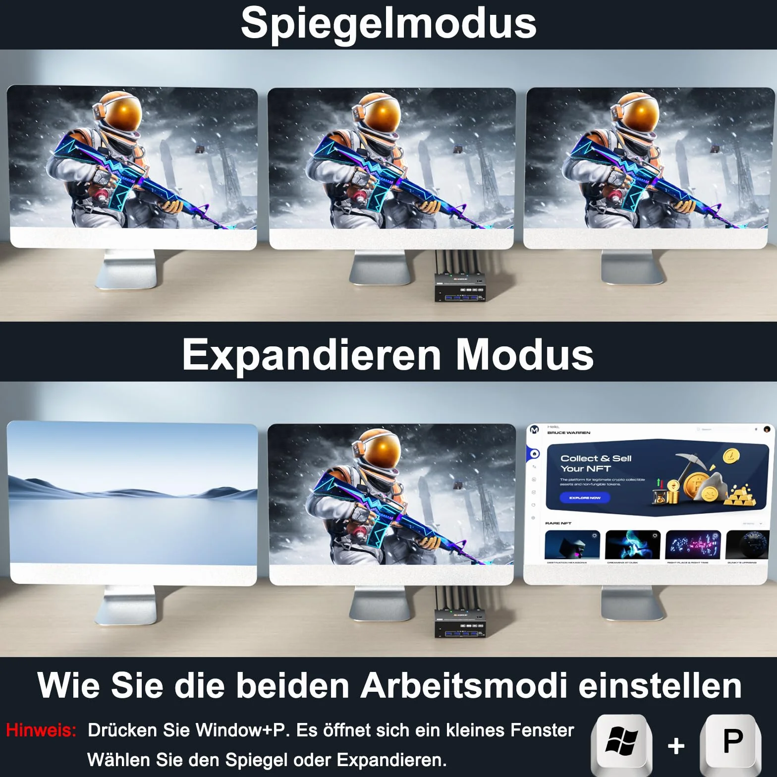 KVM Switch 2 Computers 3 Monitors 8K@60Hz 4K@144Hz, MLEEDA HDMI + 2 Displayport 3 Monitor KVM Switch 2 Computers Dzielenia 3 Monitors i 4 Porty USB 3.0, z Adapter Zasilania, Przewodowy Pilot i 5 Kable