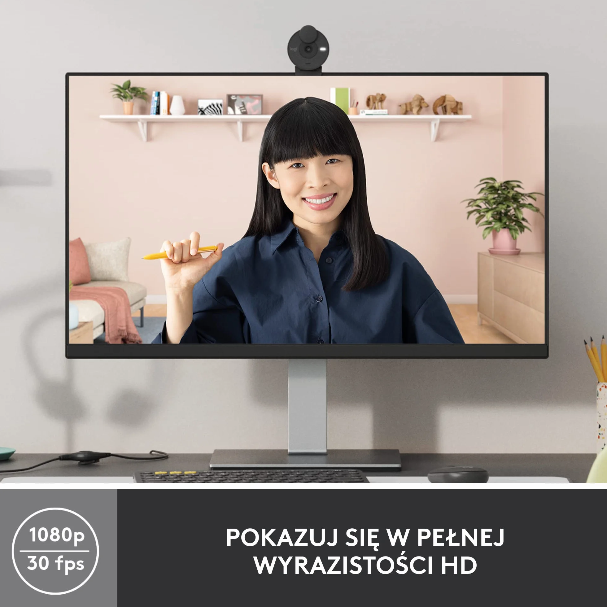 Logitech Brio 300 Full HD Kamera Internetowa z Osłoną, Mikrofonem z Redukcją Szumów, USB-C, Certyfikowana dla Zoom, Microsoft Teams, Google Meet, Auto Korekcja Światła - Grafit