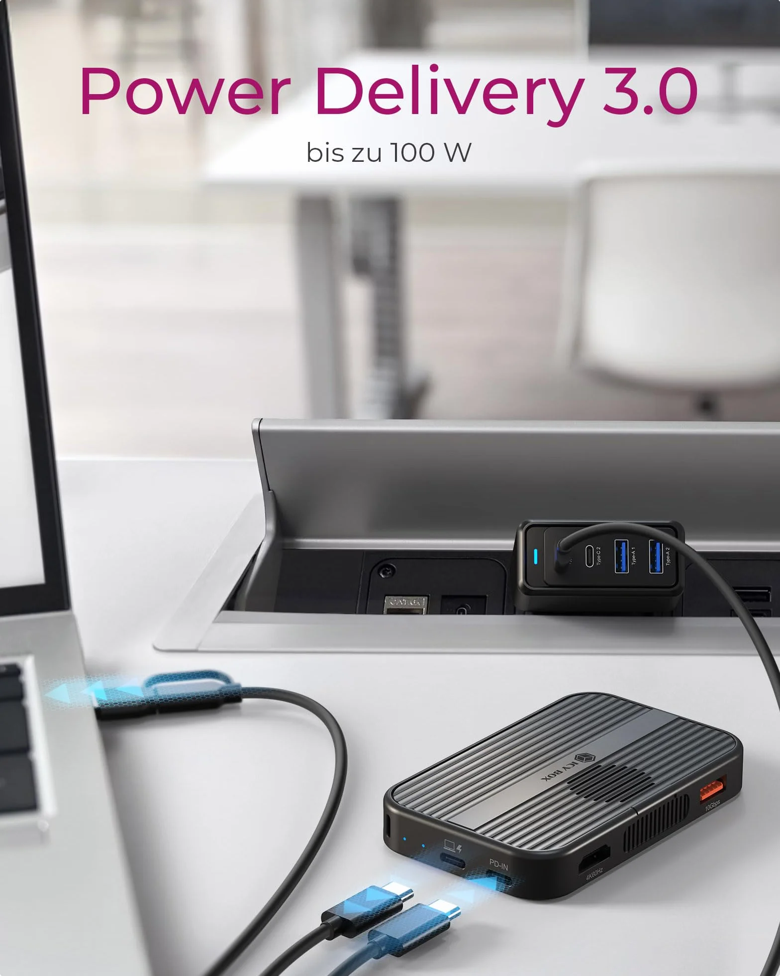 ICY Box USB-C DockingStation M.2 SSD/NVMe i SATA Obudowa USB 3.2 (10 GB/s) bez narzędzia HDMI 4K Power Delivery czytnik kart 100 W Zewnętrzna wtyczka & Play Czarny IB-DK4071M-CU31