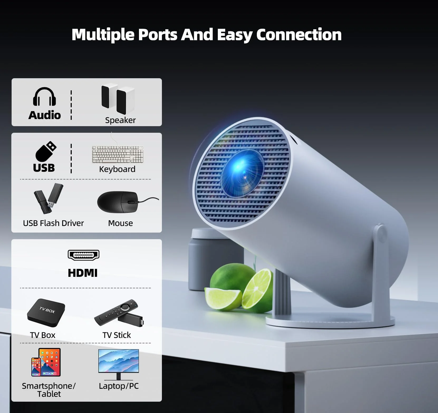 Mini projektor 4K WiFi 6 BT 5.0 Android 11 automatyczny Keystone 220° przenośny HDMI USB