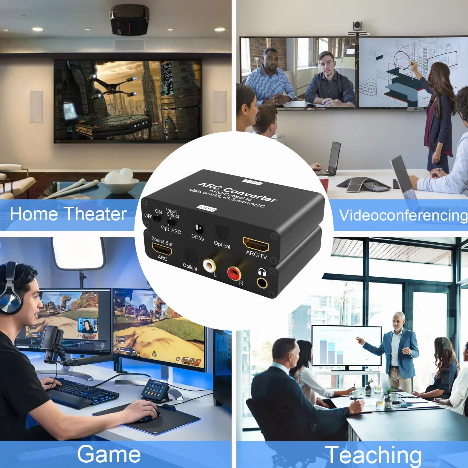 HDMI ARC Audio Extractor 192kHz przetwornica audio DAC, Tendach ARC/optyczny Toslink SPDIF do SPDIF RCA L/R 3,5 mm Aux Stereo Audio Adapter audio, HDMI ARC Audio TV Adapter i cyfrowy na analogowy