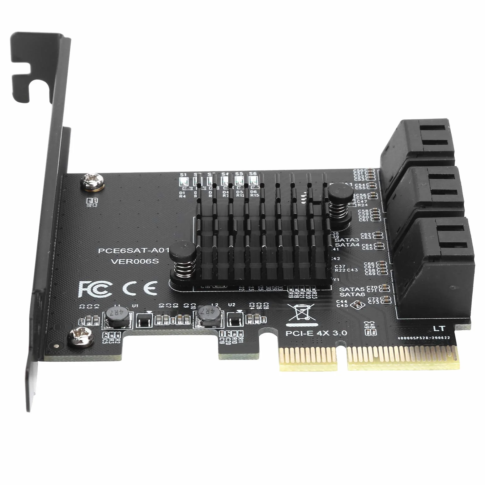 Tbest Karta Sata, 6 portów Asm1166, dysk twardy PCIe Sata3.0 6G Pcie3.0 Gen3 4X, kompatybilny z /Linux/OS X/NAS/Synology