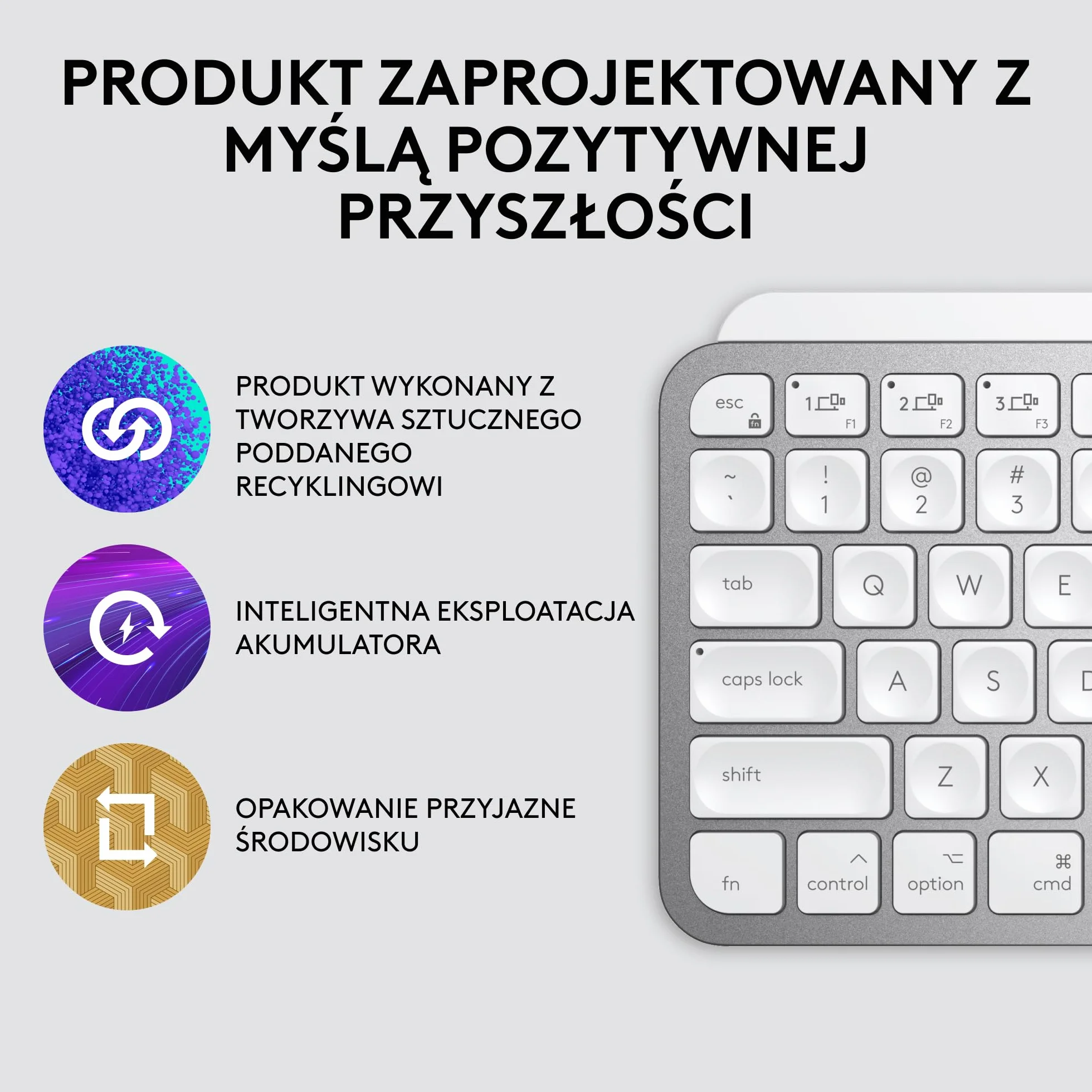Logitech MX Keys Mini for Mac Mała klawiatura bezprzewodowa Bluetooth podświetlane klawisze USB-C Jasnoszary