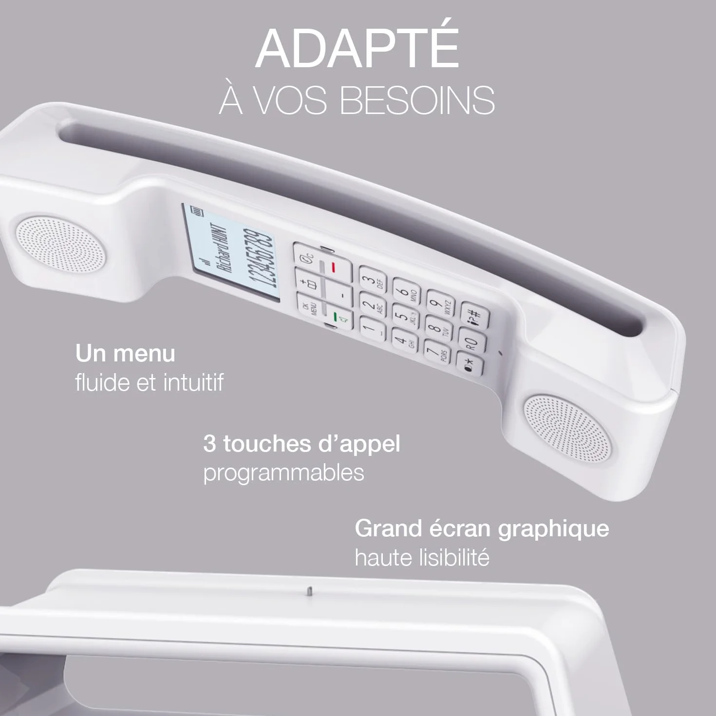 ALCATEL ePure Iconic Bezprzewodowy telefon stacjonarny DECT vintage duży wyświetlacz graficzny zestaw głośnomówiący blokada połączeń biały