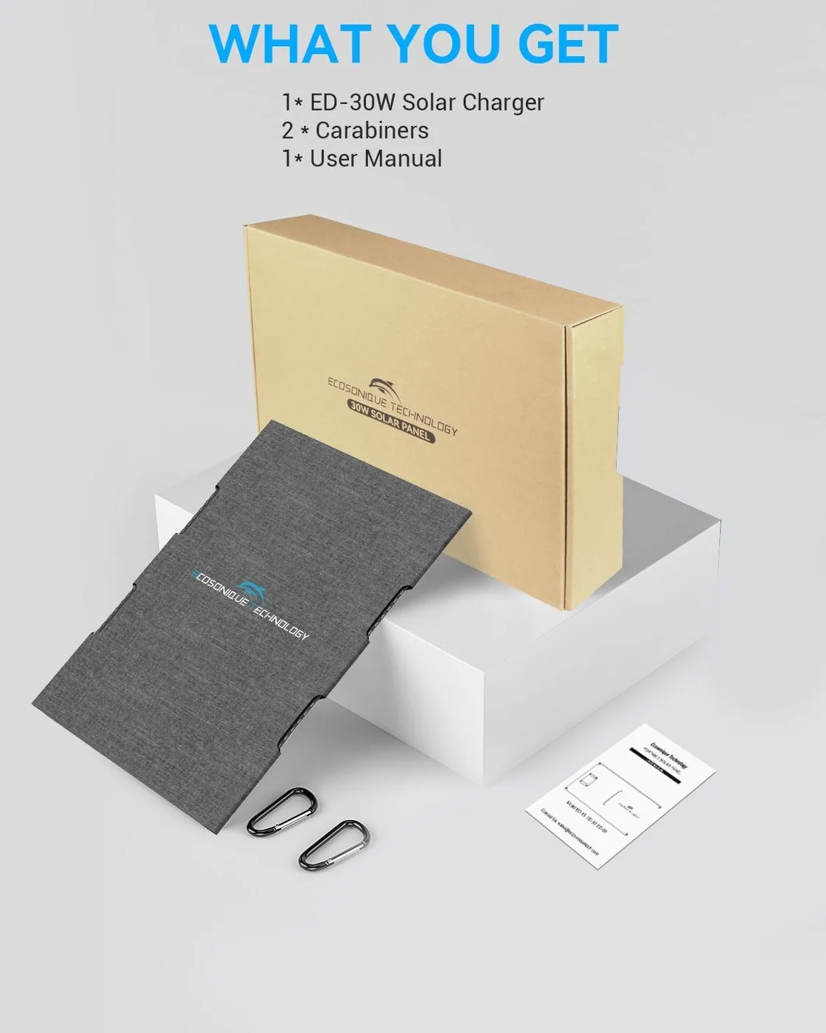 Ecosonique składany panel słoneczny 30 W, wodoszczelność IP67, ładowarka solarna USB-A USB-C do telefonu komórkowego, stacja zasilająca, na kemping z plecakiem, kompatybilna z telefonami komórkowymi