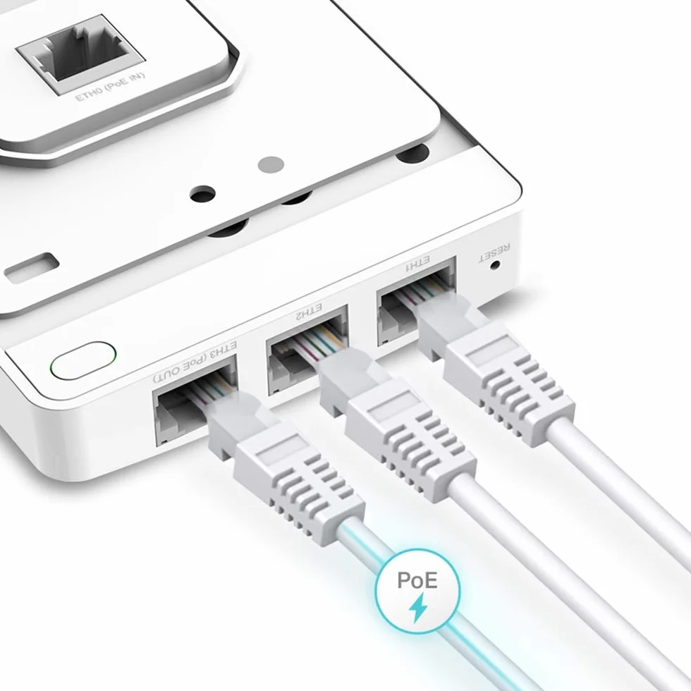 TP-Link EAP235-Wall, Punkt dostępowy WiFi AC1200 MU-MIMO, Montaż ścienny, Obsługa PoE, 3 porty LAN, Zarządzanie przez Omada SDN, Roaming bez zakłóceń, VLAN, QoS, portal uwierzytelniania
