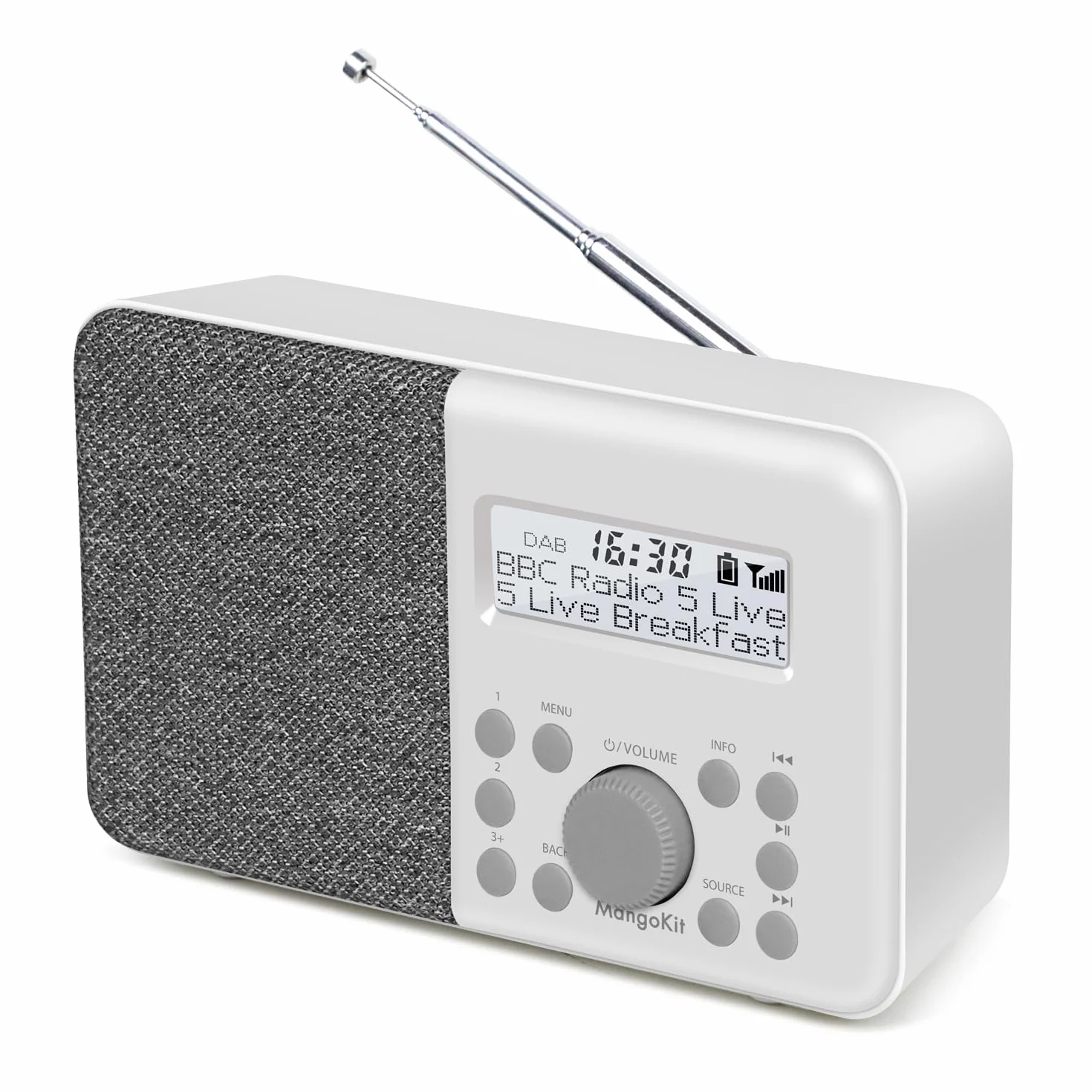 Przenośne radio cyfrowe DAB+ FM z alarmem i zegarem, 40 ustawień wstępnych, wyświetlacz LCD, szary