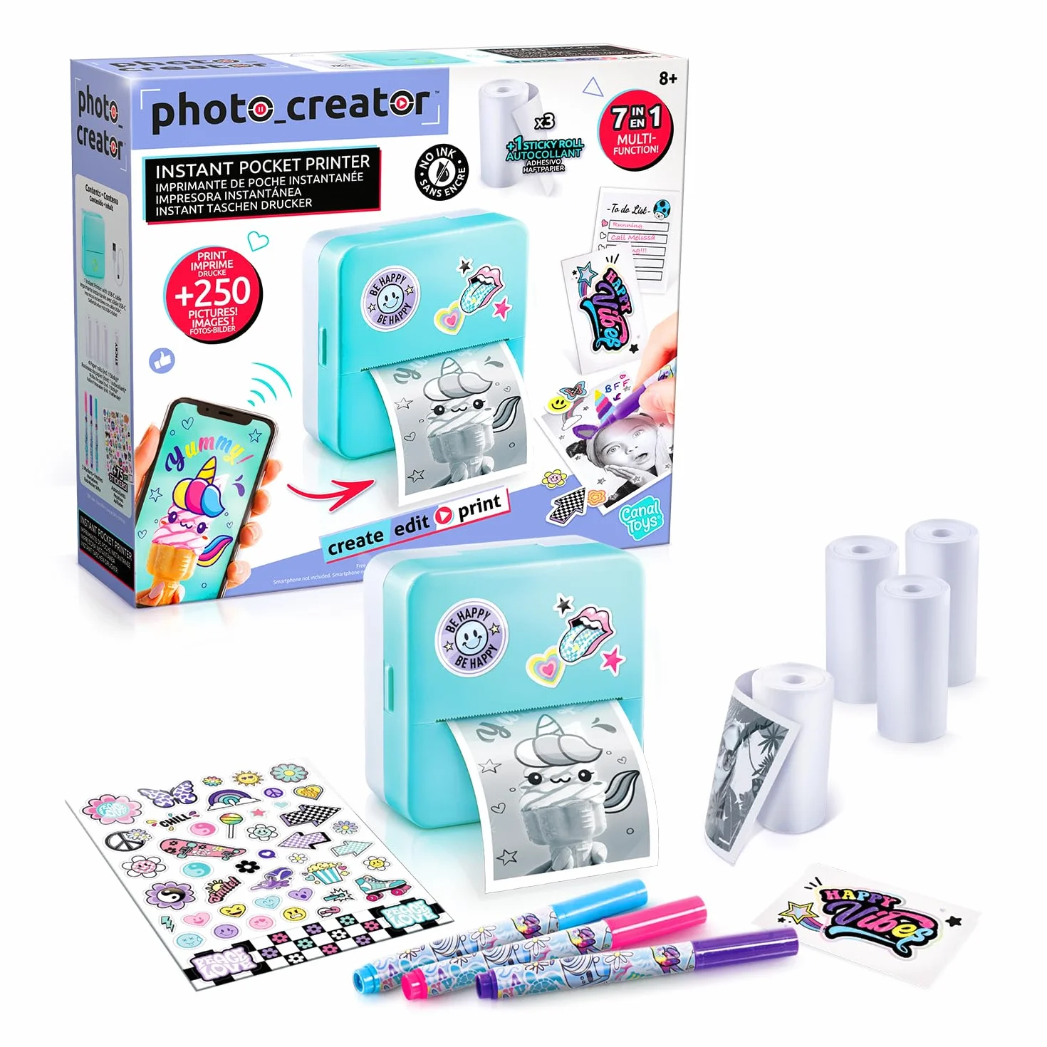 Canal Toys Natychmiastowa kieszonkowa drukarka fotograficzna Creator-termiczna i ekonomiczna drukarka-CLK 017, niebieska