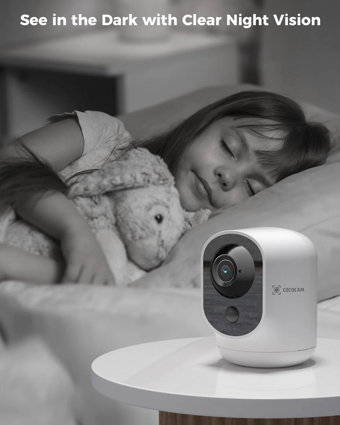 COCOCAM 2K Indoor Pan/Tilt Kamera bezpieczeństwa, z baterią 5200 mAh, w 100% bezprzewodowa do monitorowania dziecka/kamery dla zwierząt/zabezpieczeń domowych (1, Biały)