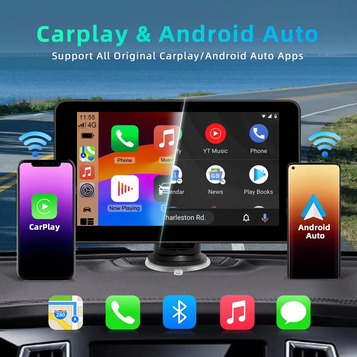 7-calowy ekran Apple CarPlay, ekran Android Auto, tablet samochodowy z Bluetooth/FM/AUX, obsługa Mirror Link/sterowania głosowego/nawigacji GPS