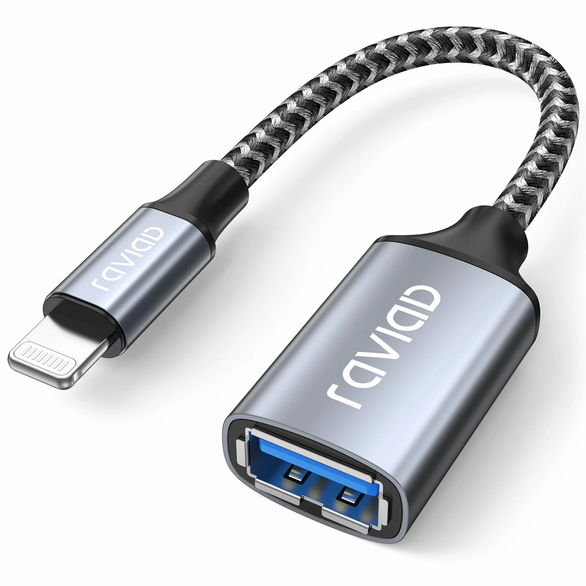 RAVIAD Adapter Lightning na USB [certyfikat MFi] iPhone USB OTG adapter do iPhone 14 13 Pro/Max, iPad Air4/mini5, iOS OTG, adapter kablowy obsługuje mysz, klawiaturę, pamięć U, czytnik kart, aparat