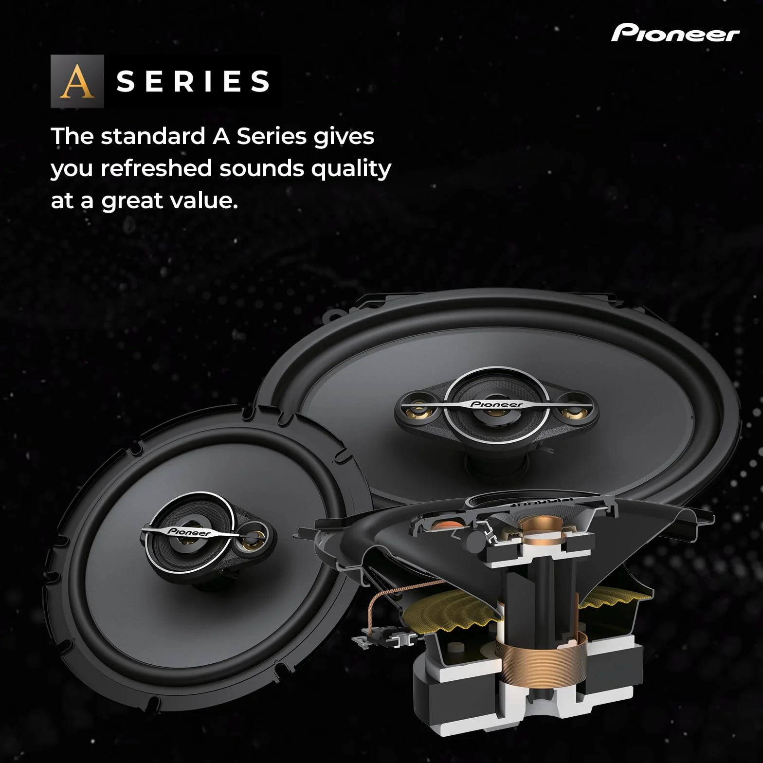 Pioneer TS-A6881F 6 x 8" 4-drożny koncentryczny zestaw z 2 głośnikami (każdy o mocy maks. 350 W, sinusie 80 W), wysoka wydajność, głębokość montażu 62 mm, otwór montażowy 133 x 191 mm, z maskownicą