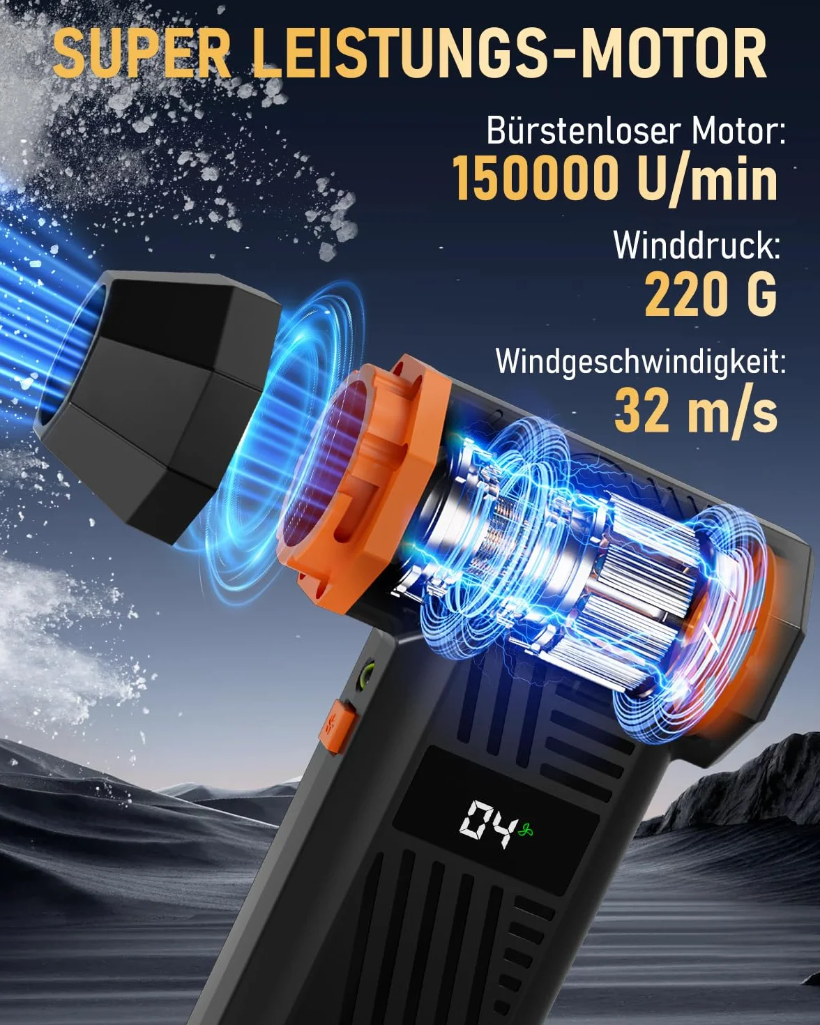 Elektryczna dmuchawa do kurzu, GLAM Air Duster, akumulator 4-stopniowy 150000 obr./min, sprężone powietrze do czyszczenia elektroniki, klawiatury, komputera, samochodu i sofy