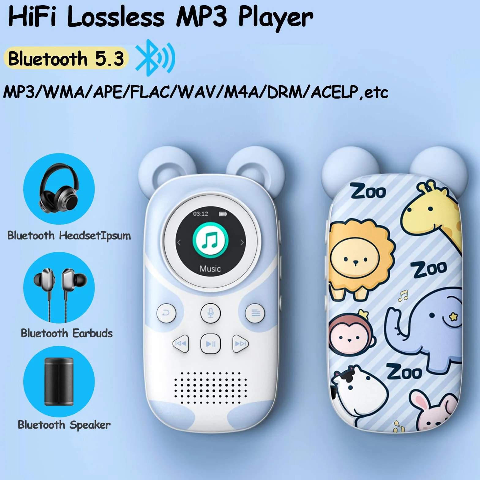 Odtwarzacz MP3 dla dzieci Bluetooth 5.3 64 GB z radiem FM i budzikiem