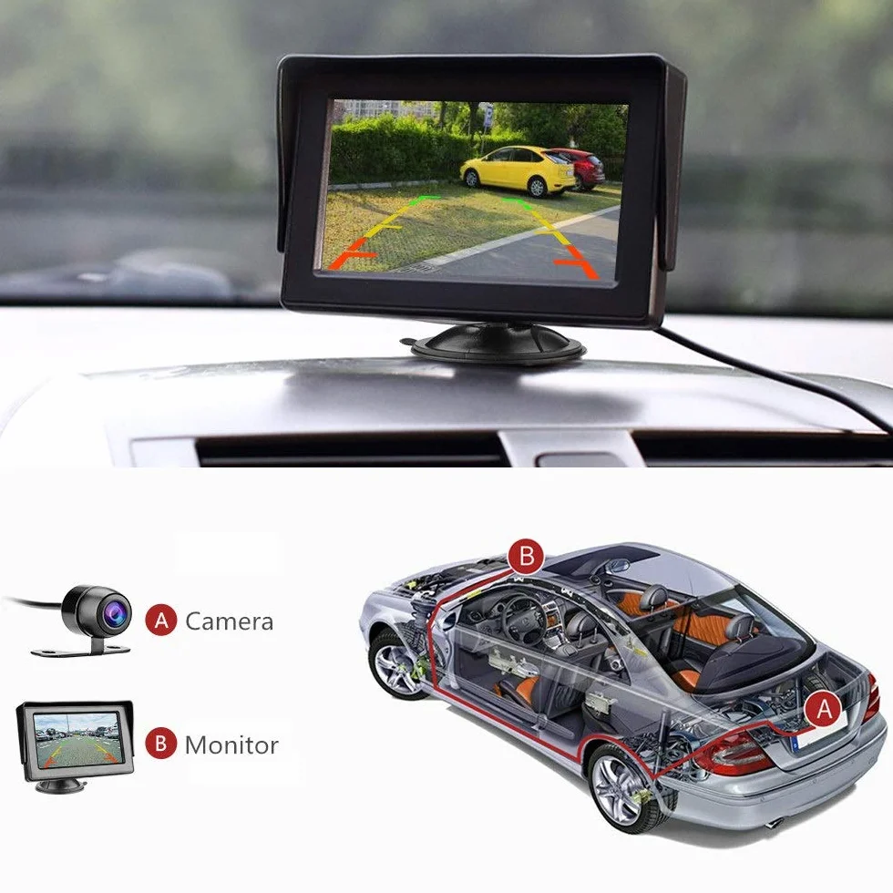 Jansite Kamera cofania z monitorem 4,3", kamera cofania IP68, wodoszczelna widoczność w nocy, zestaw wspomagający parkowanie