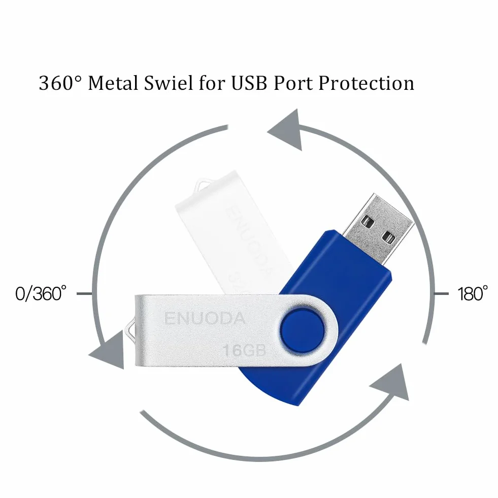 ENUODA Pamięć USB 16 GB 10 Sztuki USB 2.0 Pendrive Metalowa Obrotowe Dyski Kciuki Napęd (10 Mieszany Kolor)