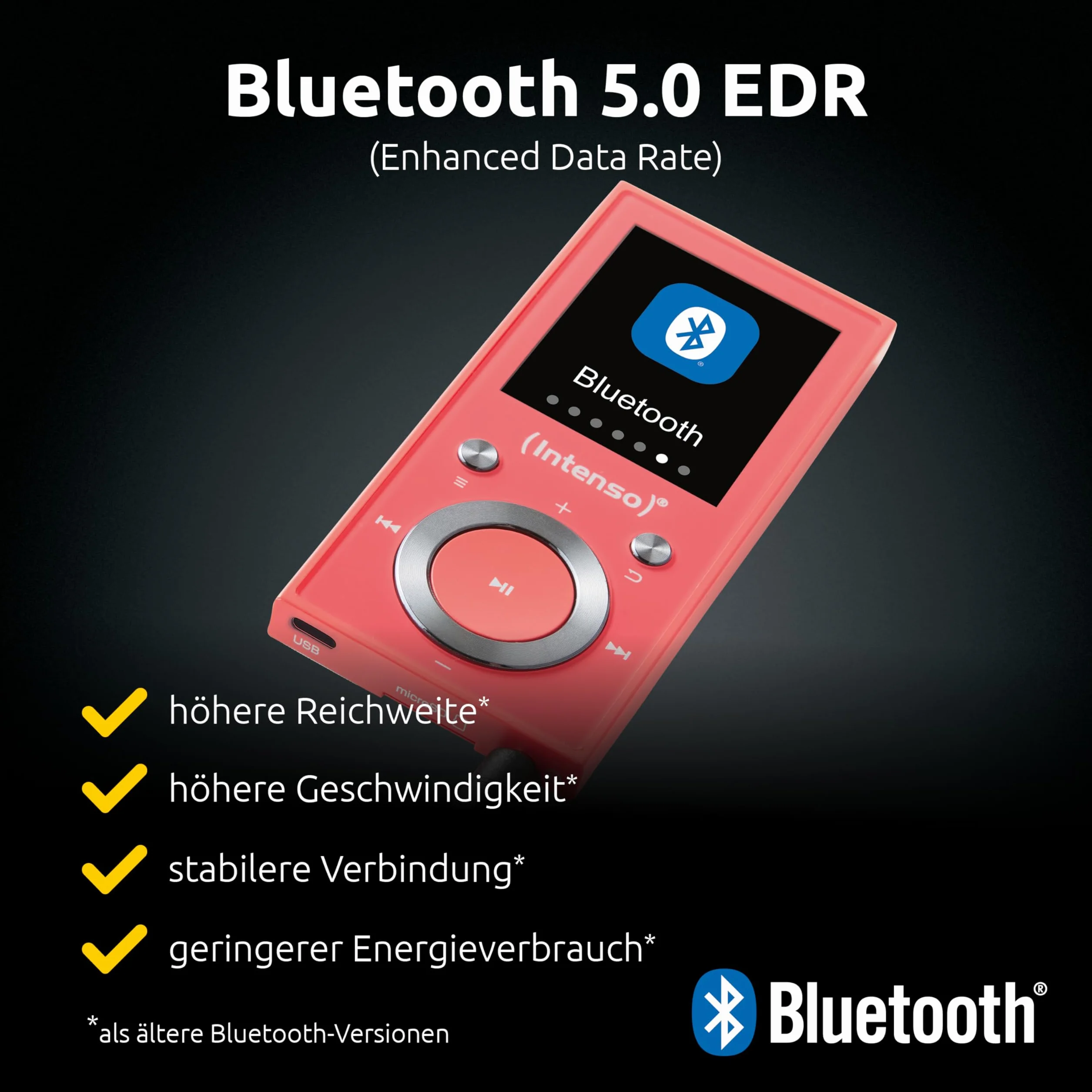 Intenso Odtwarzacz MP3 Skuter wideo 1,8 cala Bluetooth Różowy