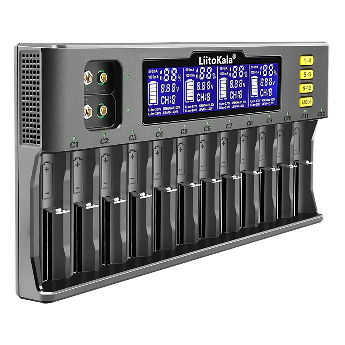 Uniwersalna szybka ładowarka akumulatora LCD 12-gniazdowa IMR/ICR LiFePO4 Ni-MH/Cd 18650 21700 26650