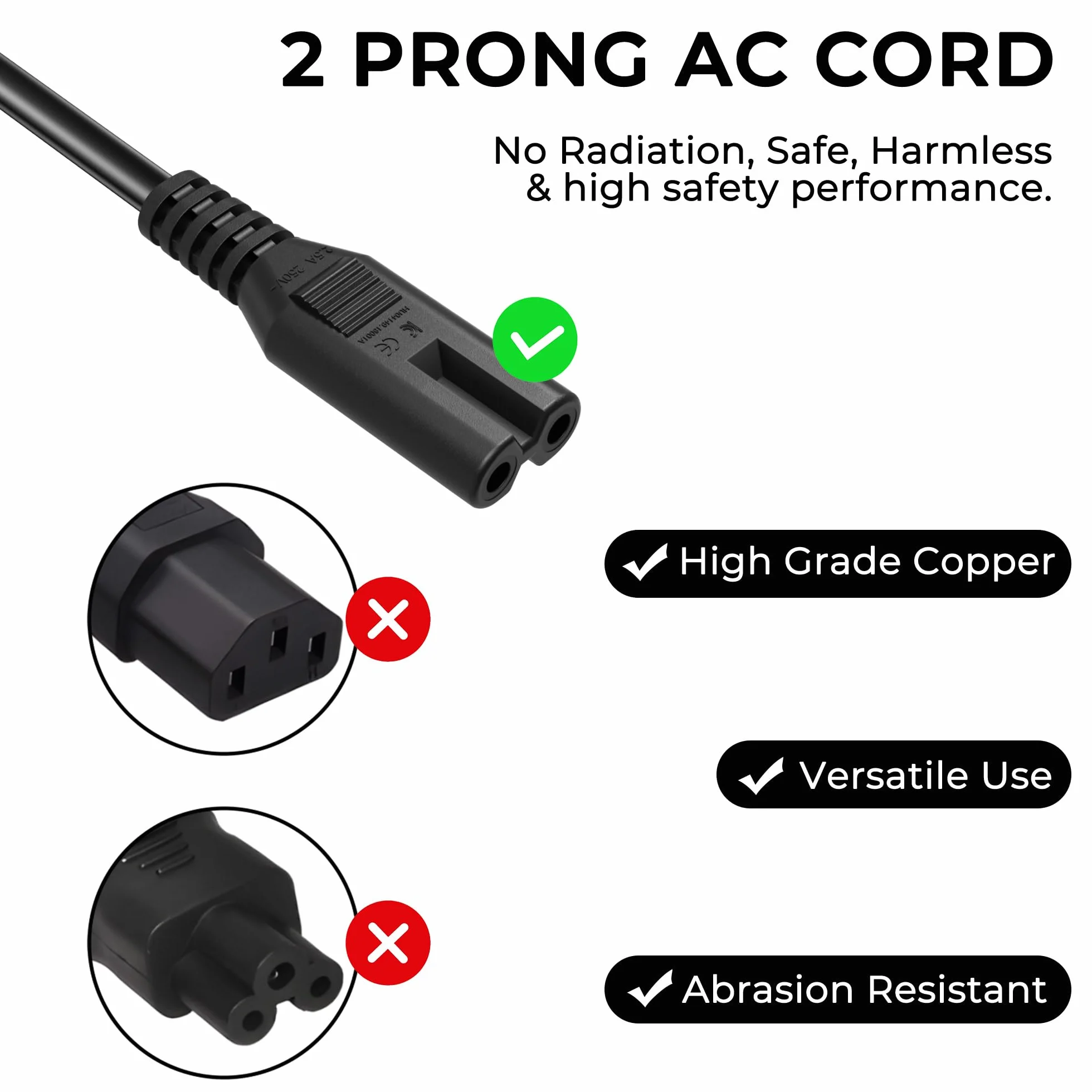 Tobfit Czarny przewód zasilający 2 m, kabel zasilający, C7, wtyczka euro do PS5 / PS4 / PS3 / Xbox serii X/S, C7, gniazdo euro, kabel sieciowy do małych urządzeń