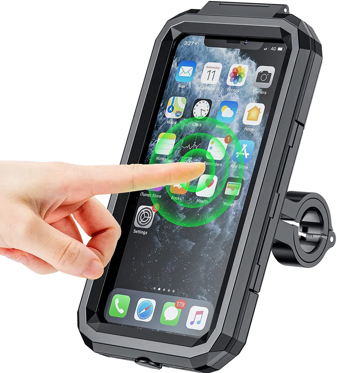 Kewig Wodoodporny uchwyt na telefon rowerowy na kierownicę na telefon komórkowy do motocykla roweru odporny na wstrząsy obrót o 360 stopni uchwyt na telefon motocyklowy z ekranem dotykowym TPU pasuje